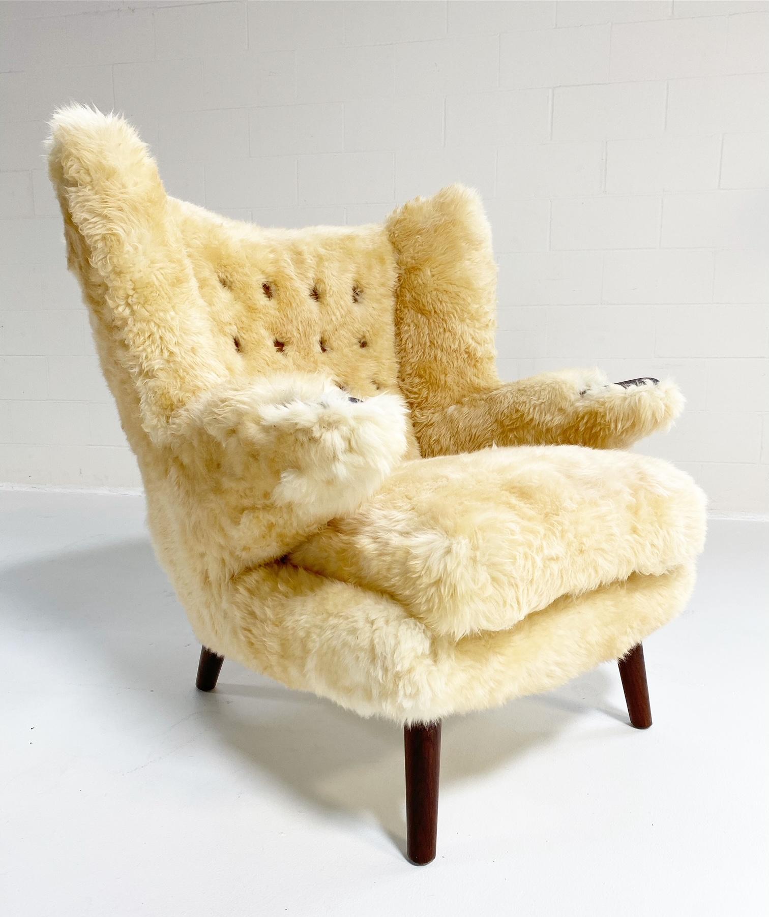 Hans Wegner Papa Bear Chair and Ottoman in Sheepskin 3