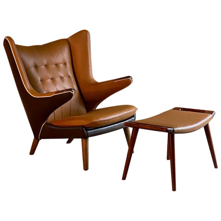 Hans Wegner Papa Bear Chair AP19 & AP29 Stool by A.P. Stolen, Denmark, 1959