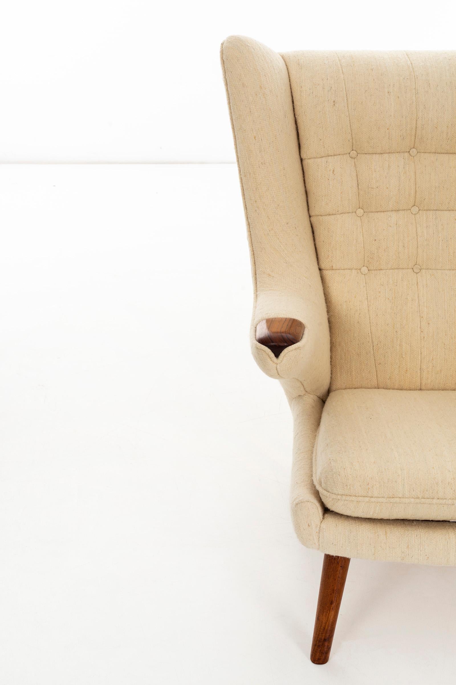 Hans Wegner Papa Bear Chair, Handwoven Vintage Fabric 2