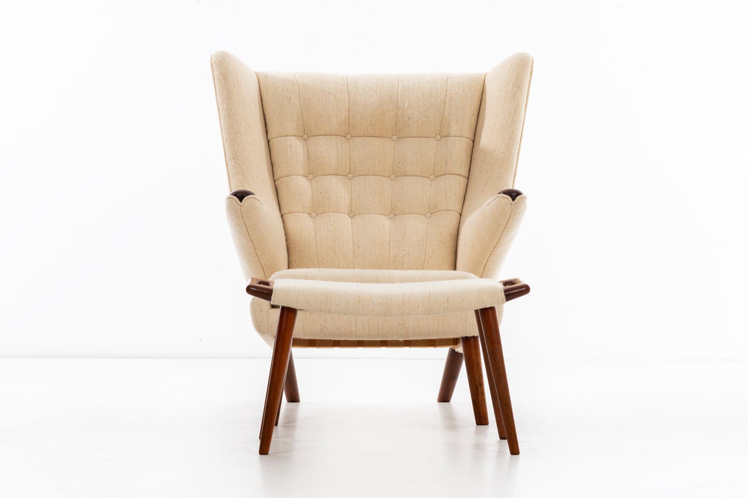 Mid-Century Modern Hans Wegner Papa Bear Chair, Handwoven Vintage Fabric