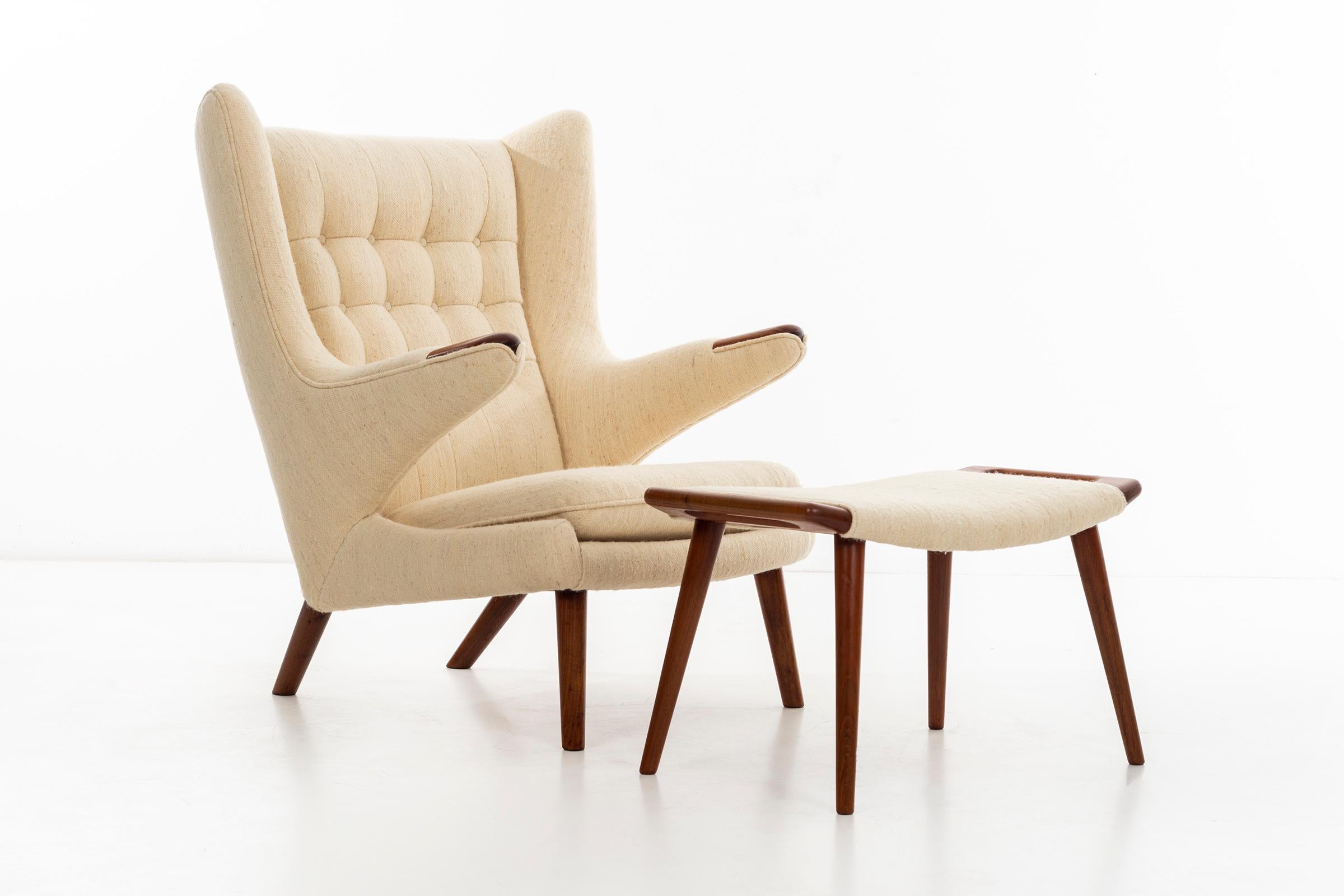 Danish Hans Wegner Papa Bear Chair, Handwoven Vintage Fabric