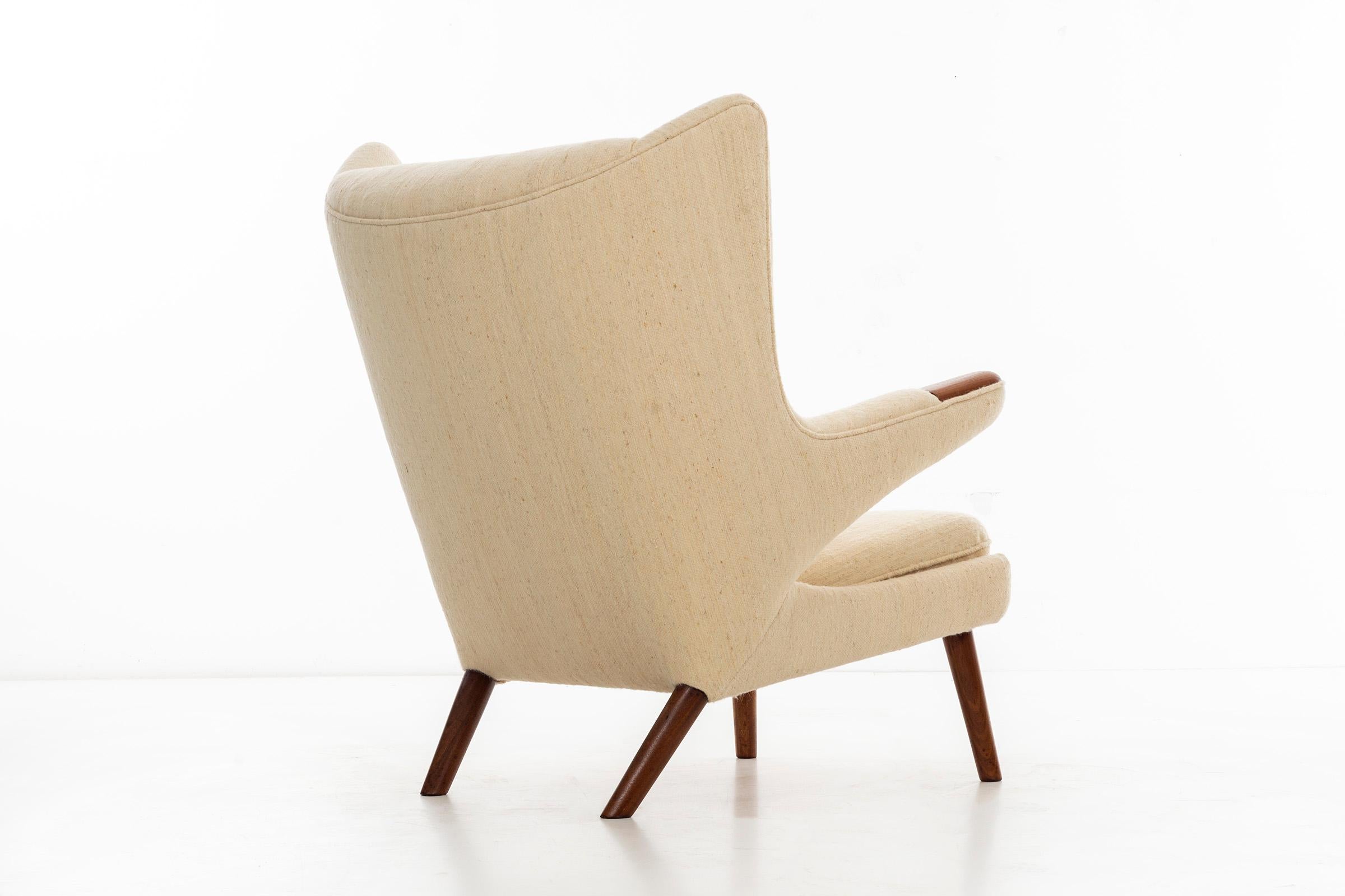 Hans Wegner Papa Bear Chair, Handwoven Vintage Fabric In Excellent Condition In Chicago, IL