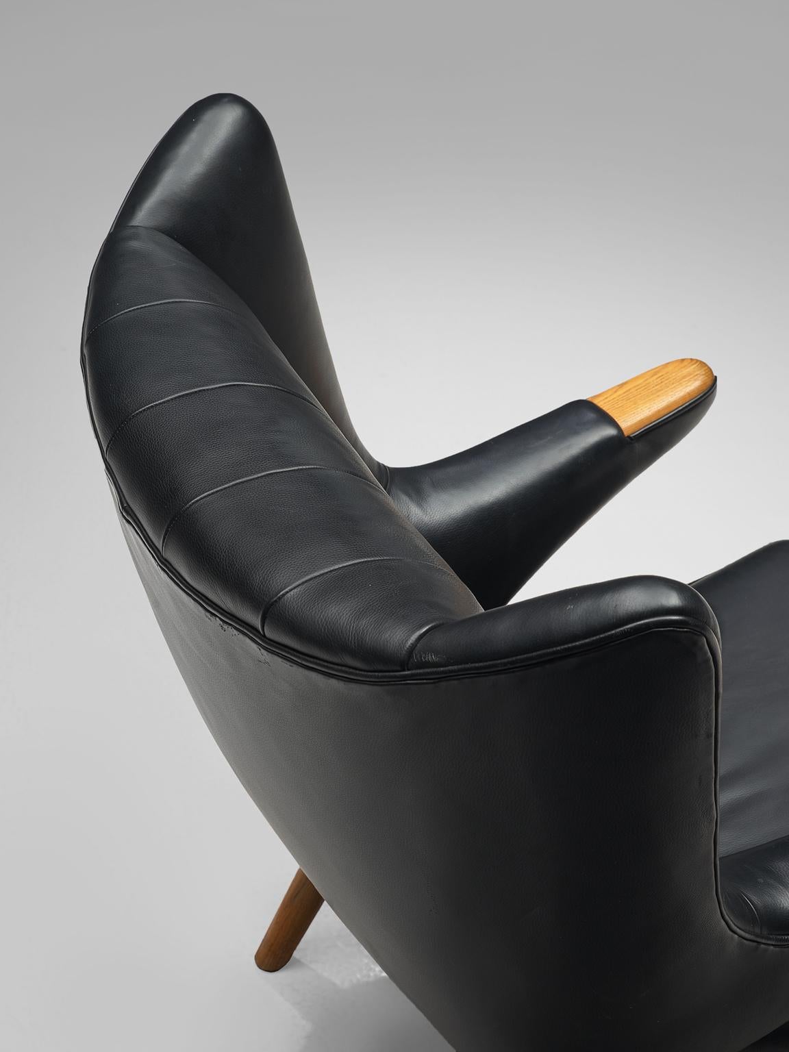 Ebonized Hans Wegner Papa Bear Chair in Black Leather