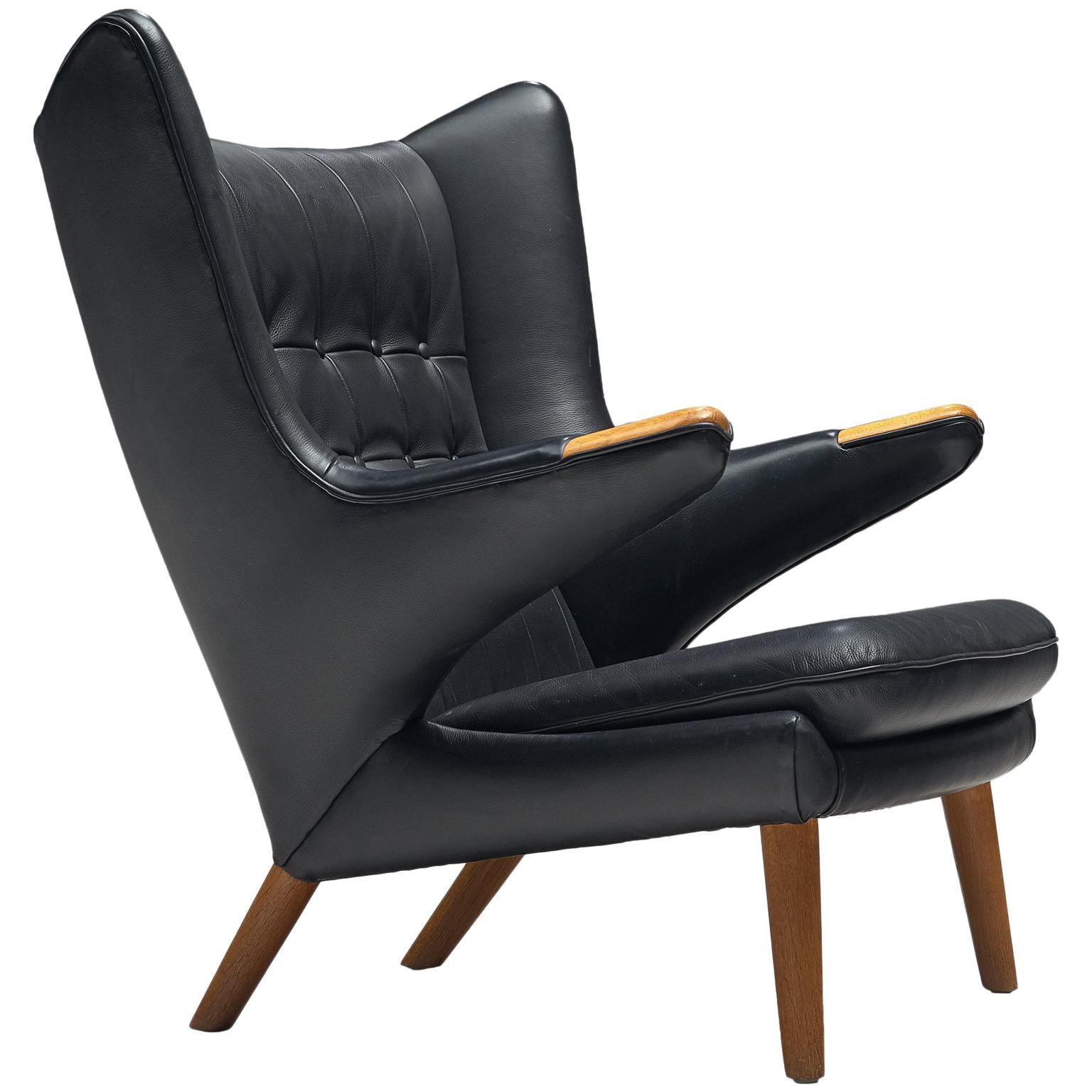 Hans Wegner Papa Bear Chair in Black Leather