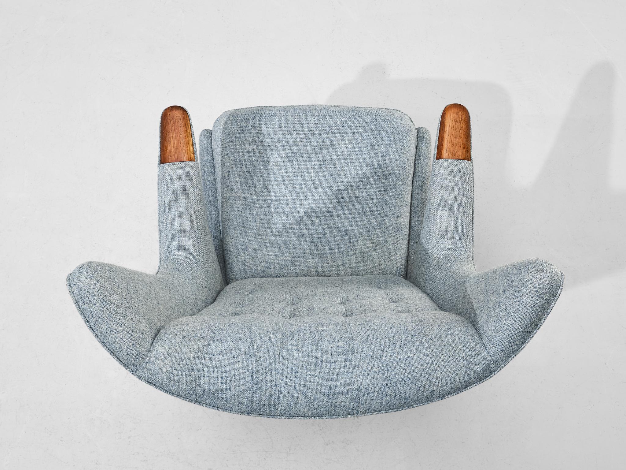 Hans Wegner 'Papa Bear' Chair in Blue Upholstery 3