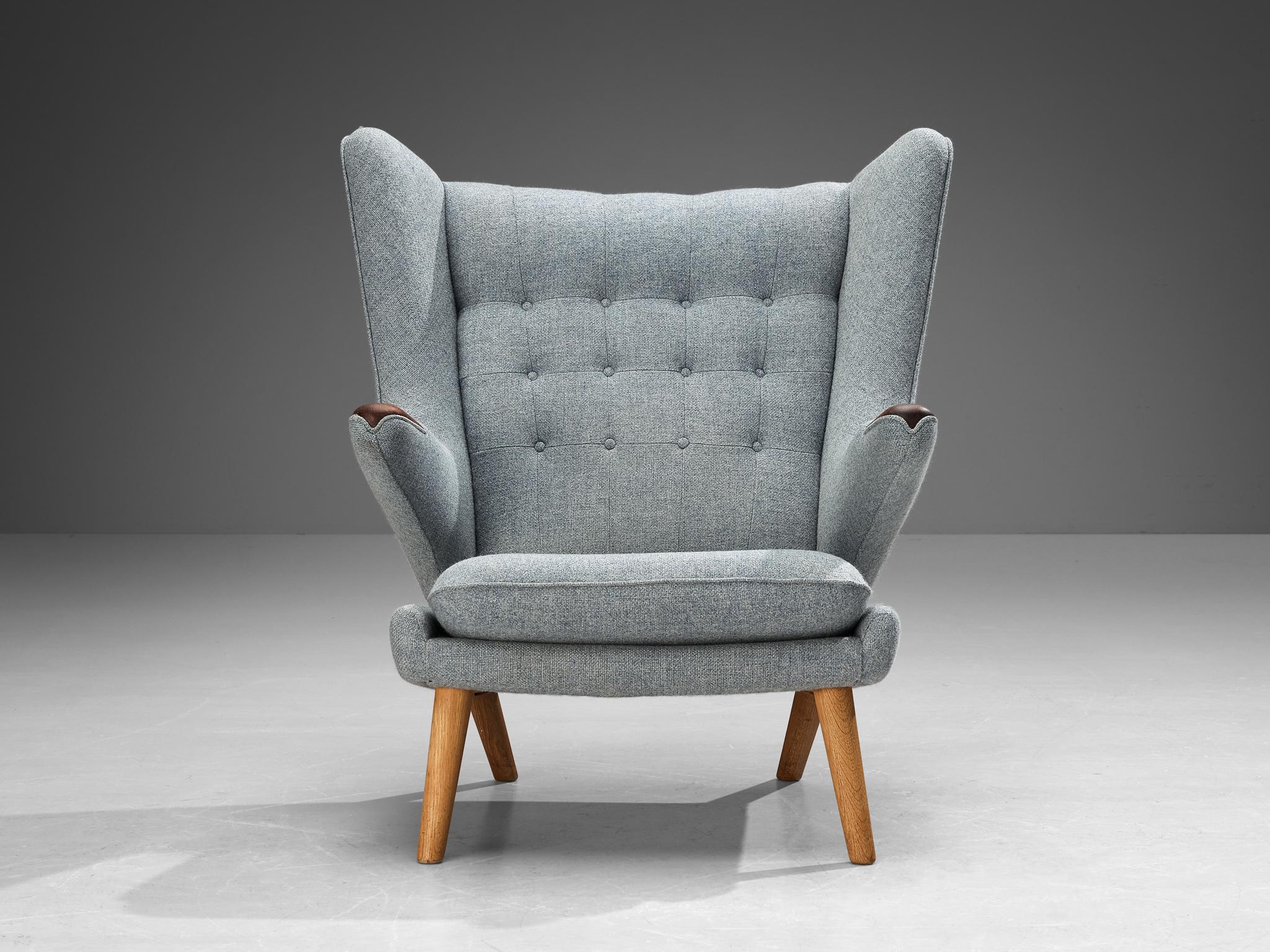 Scandinavian Modern Hans Wegner 'Papa Bear' Chair in Blue Upholstery