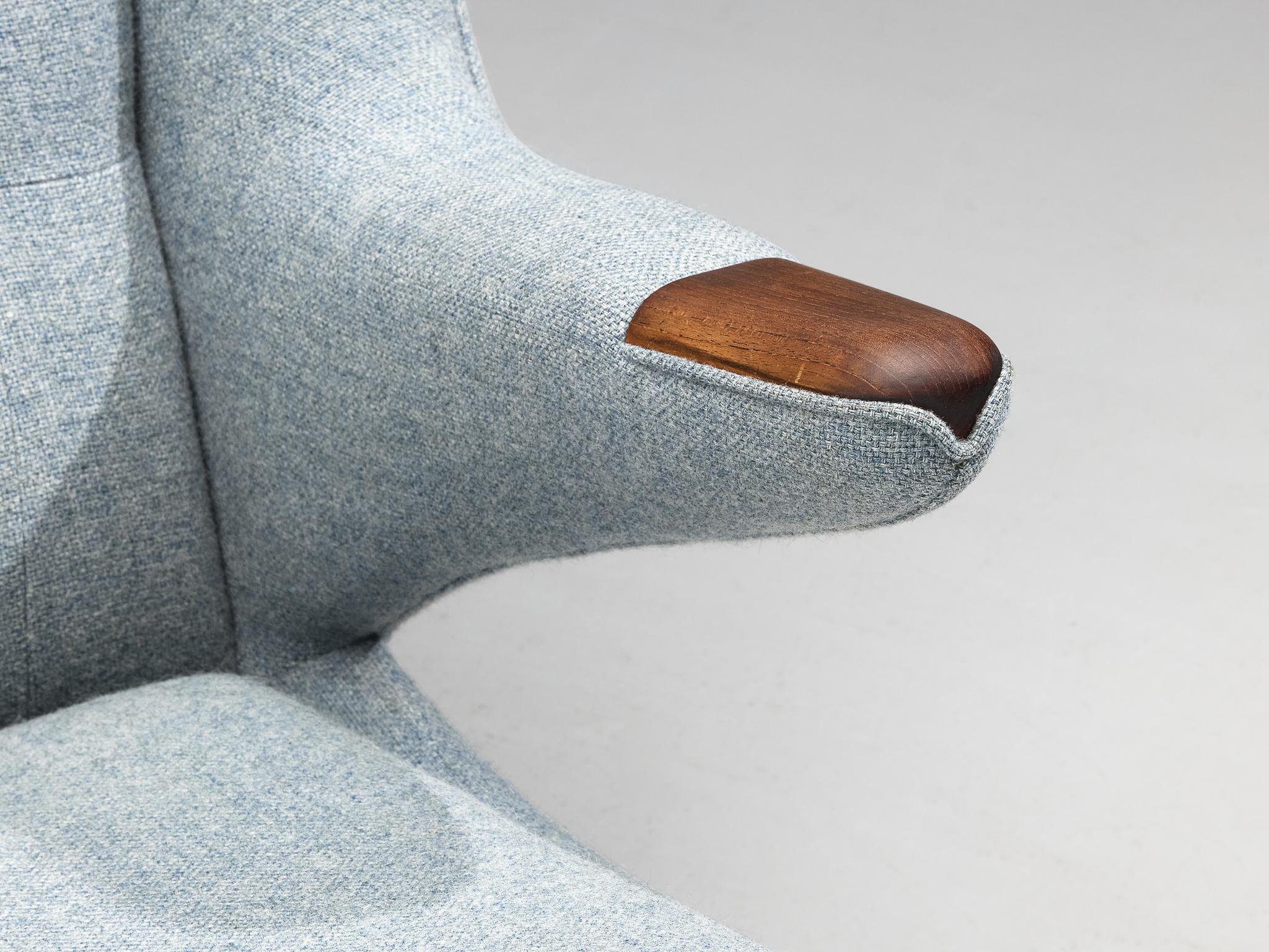 Danish Hans Wegner 'Papa Bear' Chair in Blue Upholstery 