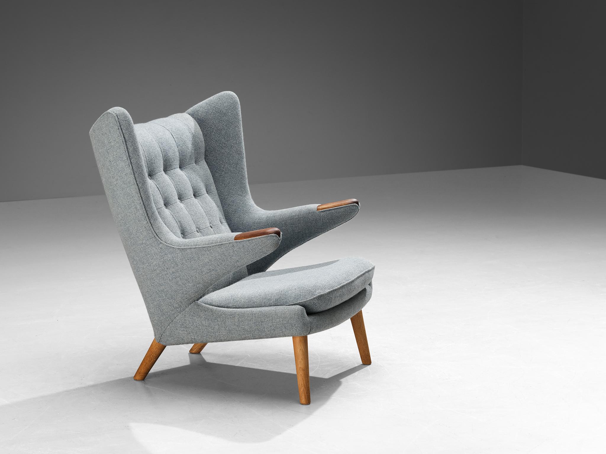 Danish Hans Wegner 'Papa Bear' Chair in Blue Upholstery