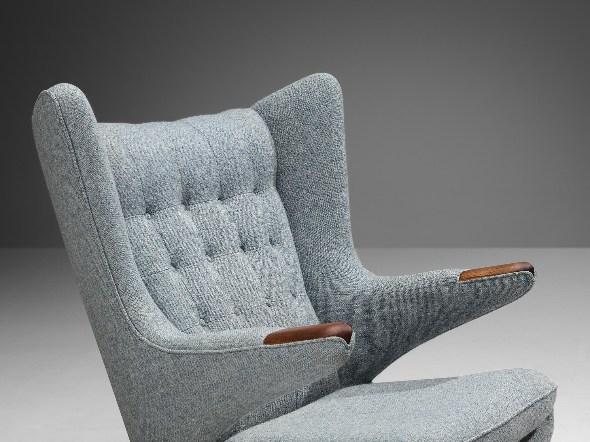 Oak Hans Wegner 'Papa Bear' Chair in Blue Upholstery