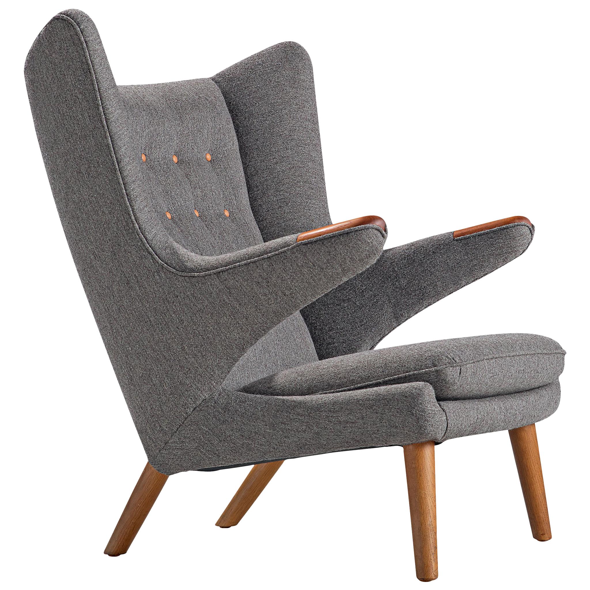 Hans Wegner Papa Bear Chair in Grey Upholstery