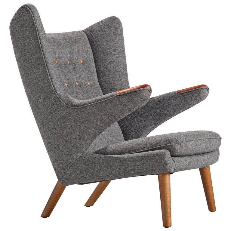 Hans Wegner Papa Bear Chair In Grey Upholstery For Sale At 1stdibs
