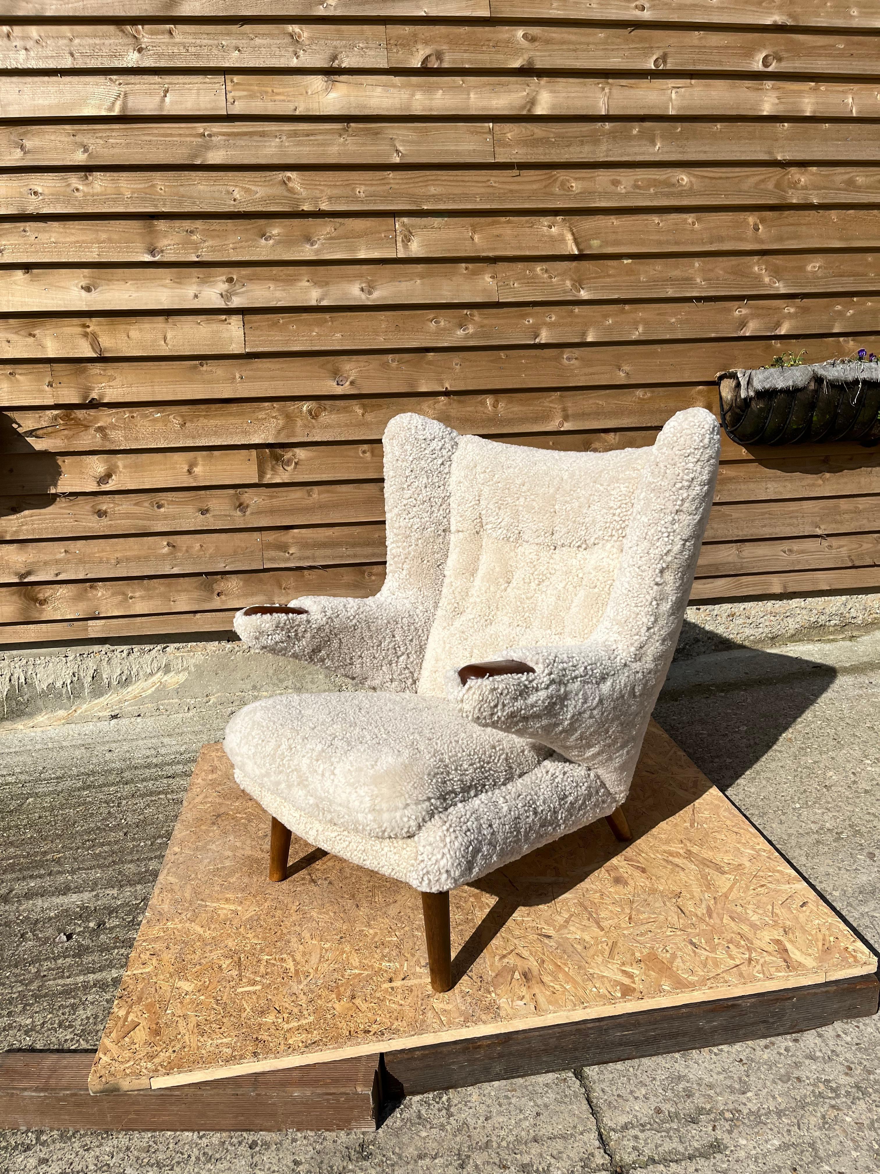 Hans Wegner Papa Bear Chair in Lambs Wool Hide  For Sale 2