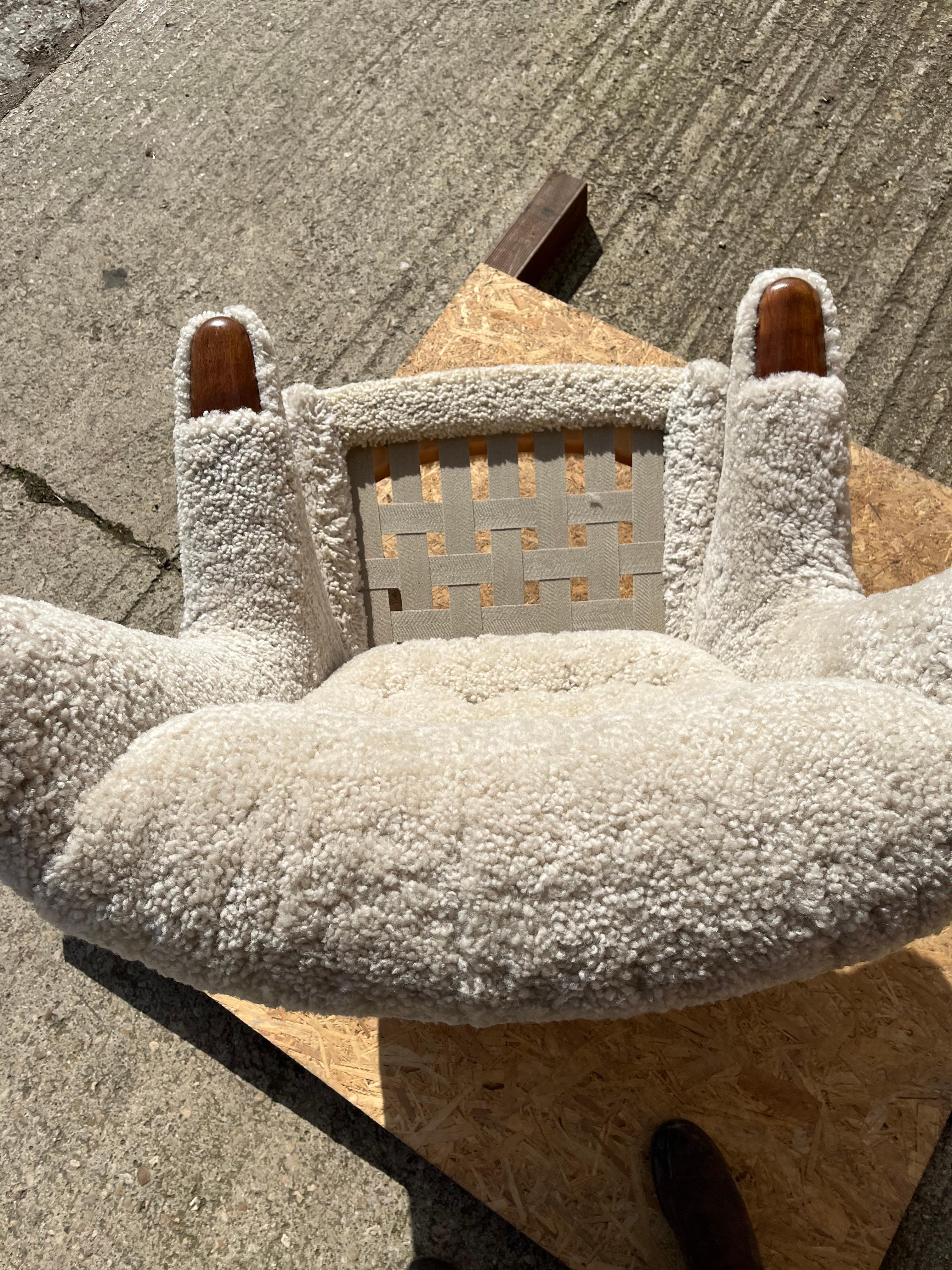 Hans Wegner Papa Bear Chair in Lambs Wool Hide  For Sale 3