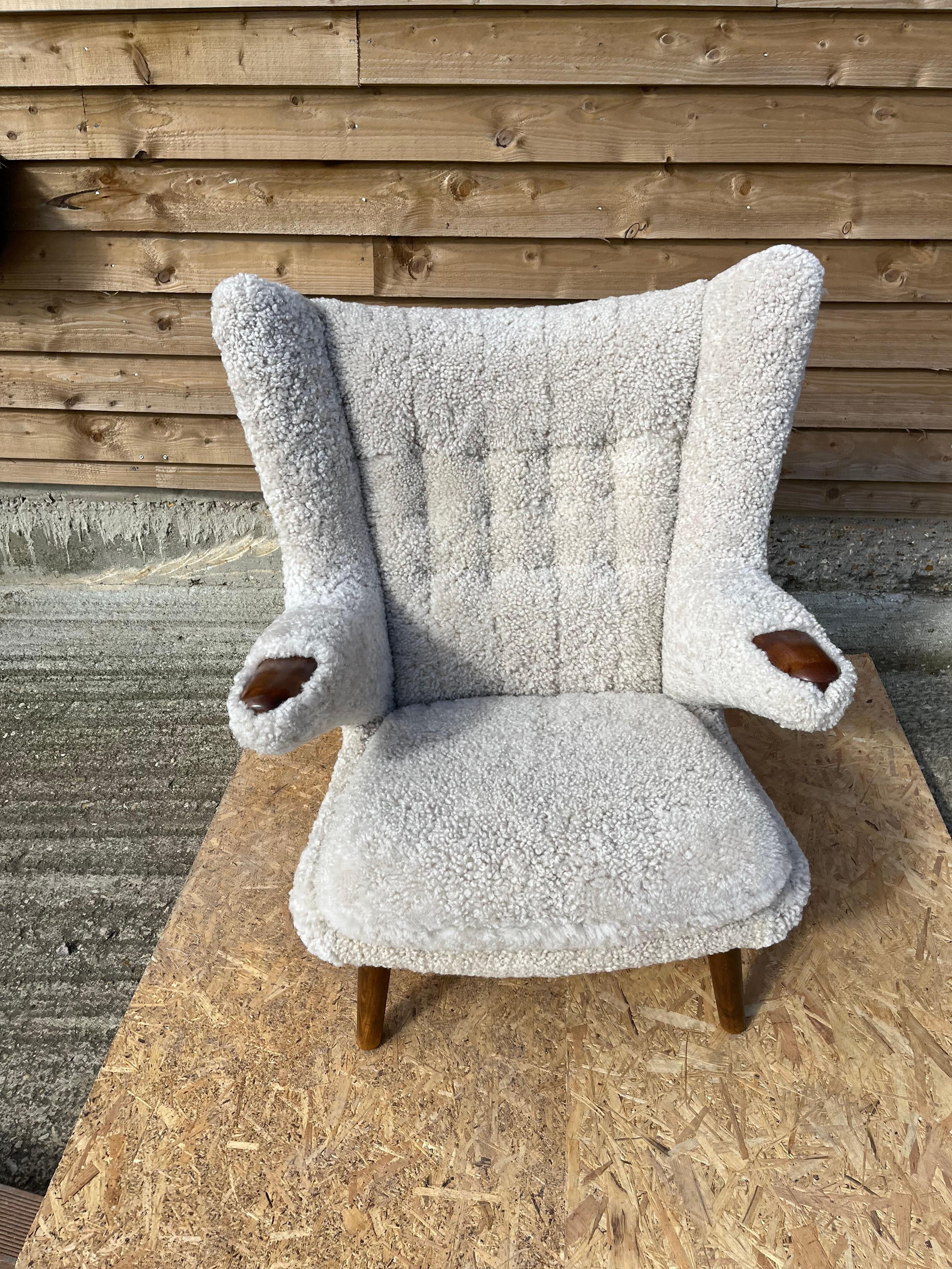 Hans Wegner Papa Bear Chair in Lambs Wool Hide  For Sale 5