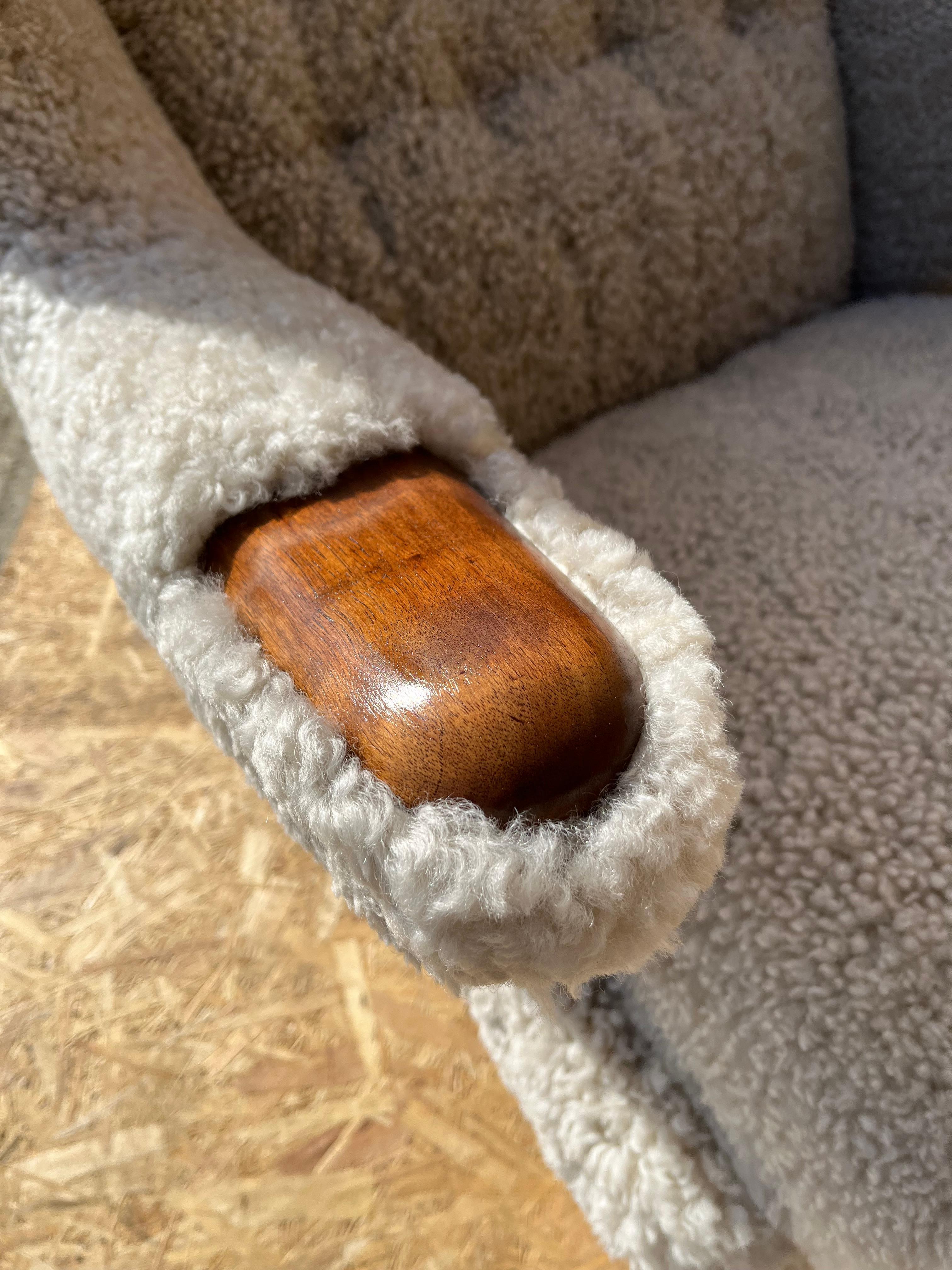 Hand-Crafted Hans Wegner Papa Bear Chair in Lambs Wool Hide  For Sale