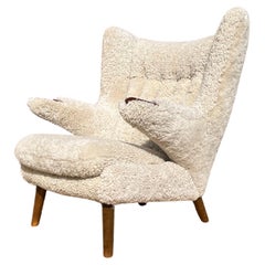 Vintage Hans Wegner Papa Bear Chair in Lambs Wool Hide 