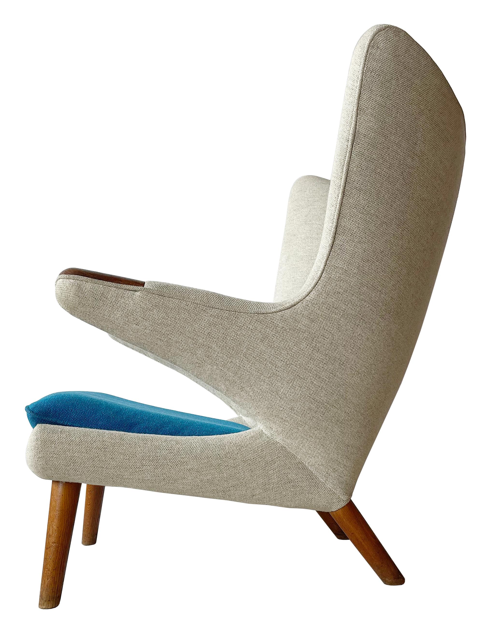 Scandinavian Modern Hans Wegner Papa Bear Chair in Teak and Wool  For Sale