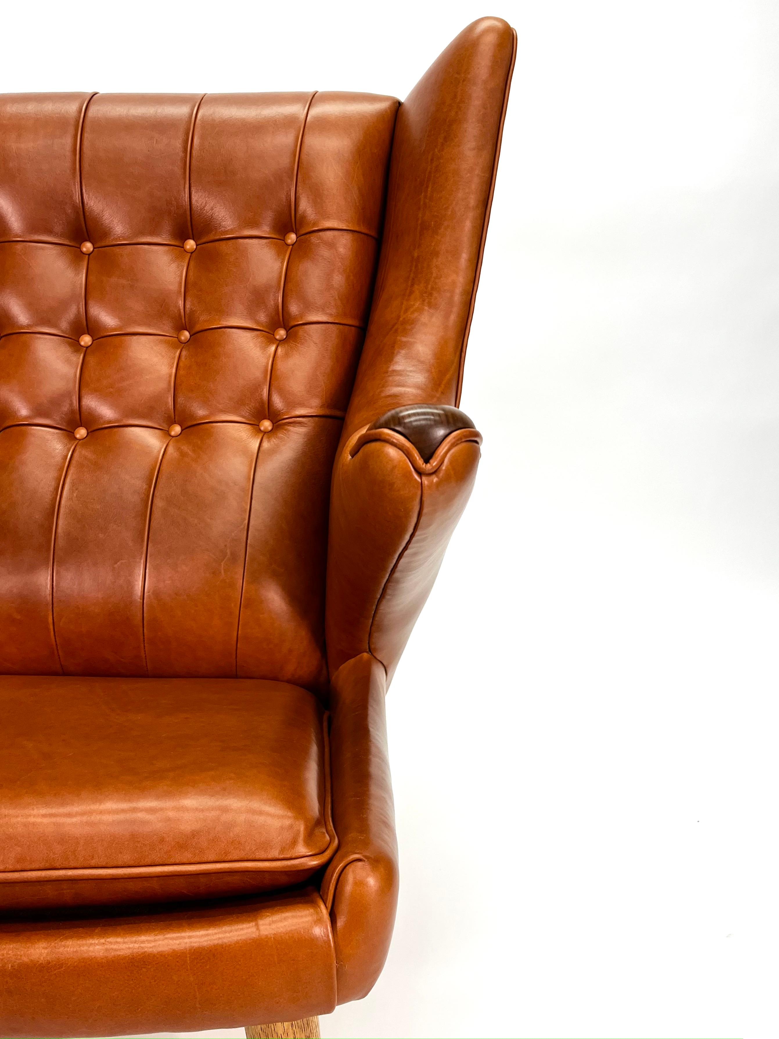 Leather Hans Wegner Papa Bear Chair & Ottoman for A.P. Stolen Denmark, 1950's For Sale