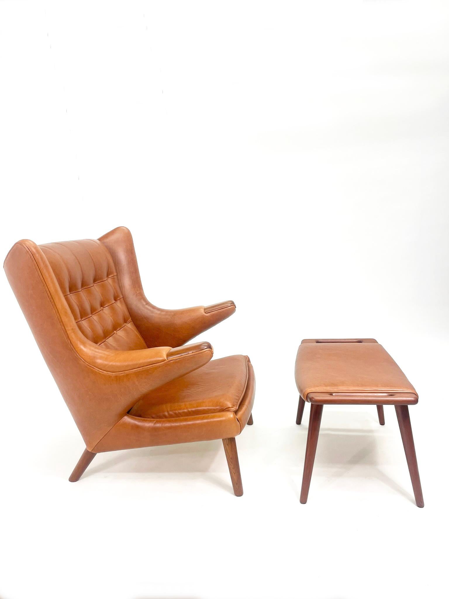 Hans Wegner Papa Bear Chair & Ottoman for A.P. Stolen Denmark, 1950's For Sale 7
