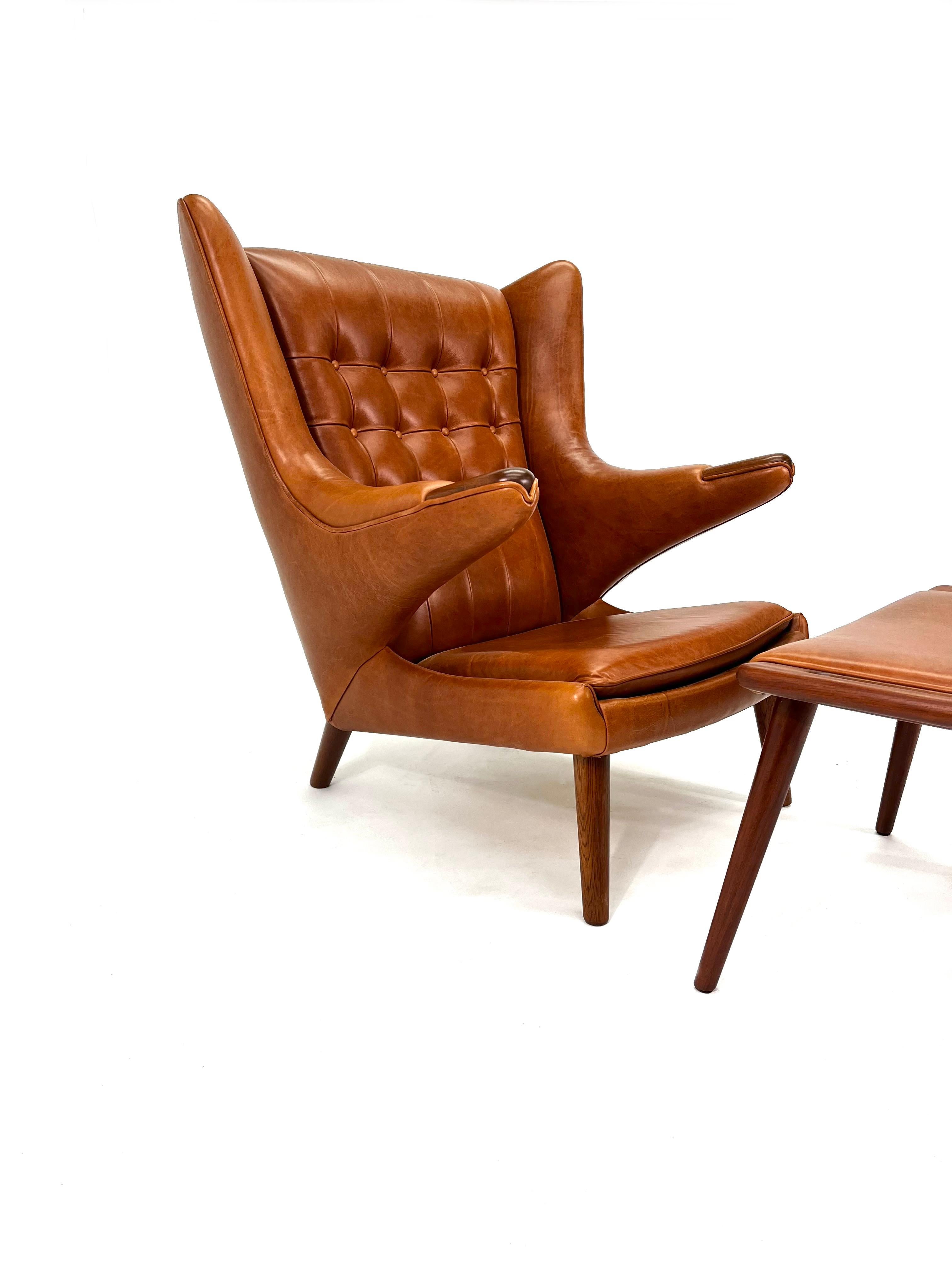 Mid-Century Modern Hans Wegner Papa Bear Chair & Ottoman for A.P. Stolen Denmark, 1950's For Sale