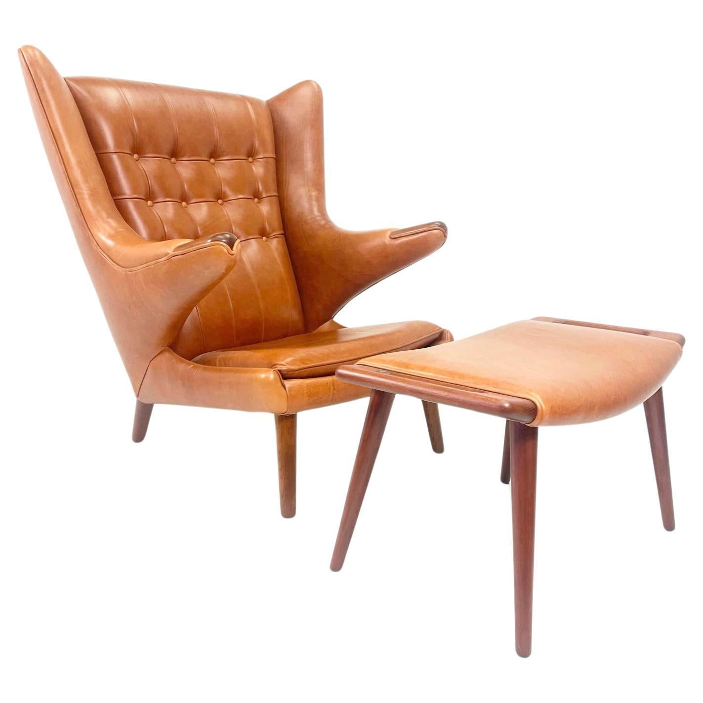 Hans Wegner Papa Bear Chair & Ottoman for A.P. Stolen Denmark, 1950's For Sale