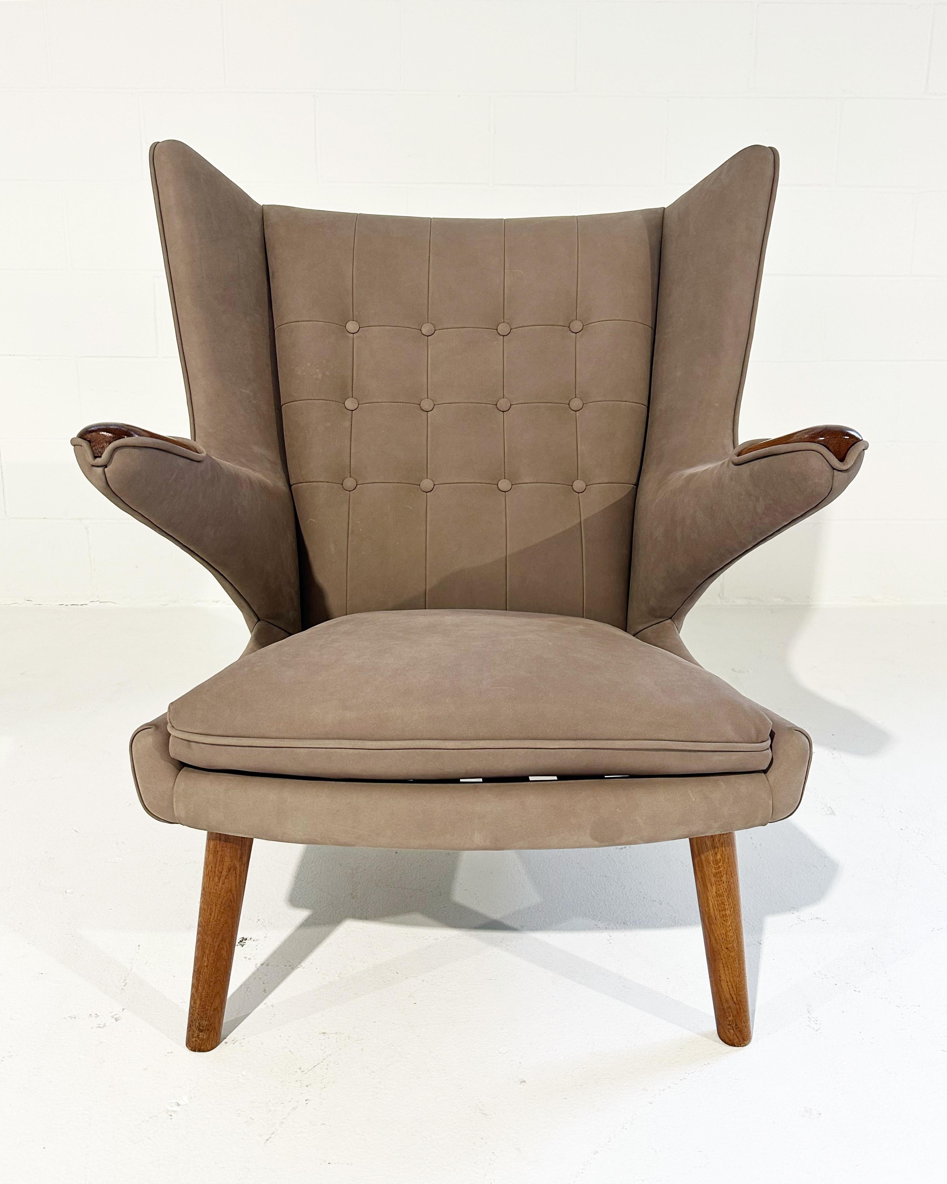 Hans Wegner Papa Bear Chair with Ottoman in Loro Piana Nubuck Leather For Sale 6