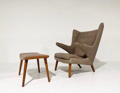 Hans Wegner Papa Bear Chair with Ottoman in Loro Piana Nubuck Leather