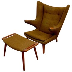 Hans Wegner Papa Bear Lounge Chair and Ottoman Povl Dinesen, Denmark