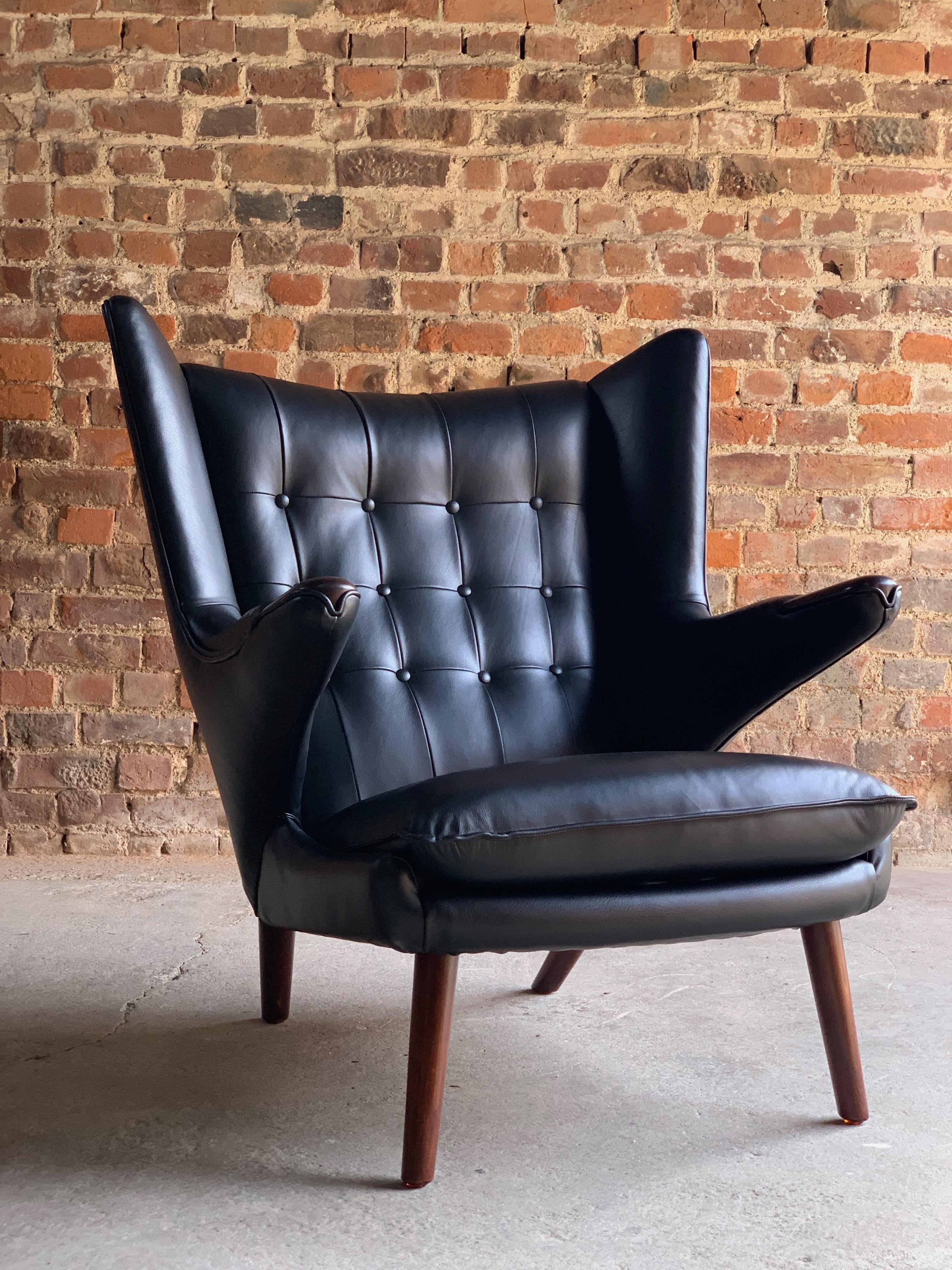 Hans Wegner Papa Bear Lounge Chair Black Leather Model AP19 Denmark, 1963 4