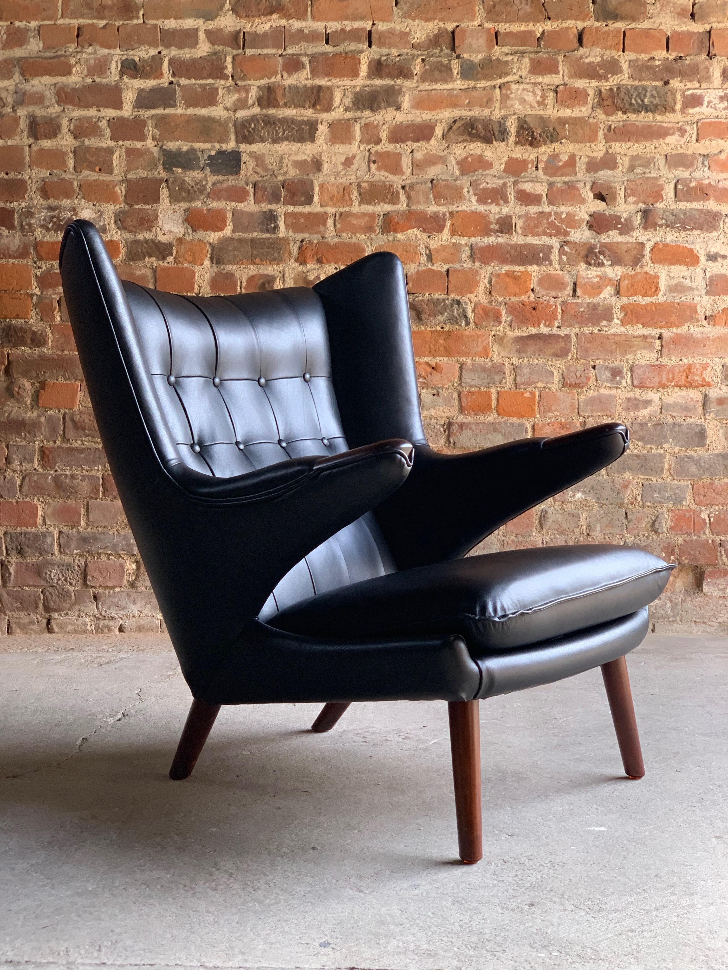 Hans Wegner Papa Bear Lounge Chair Black Leather Model AP19 Denmark, 1963 6