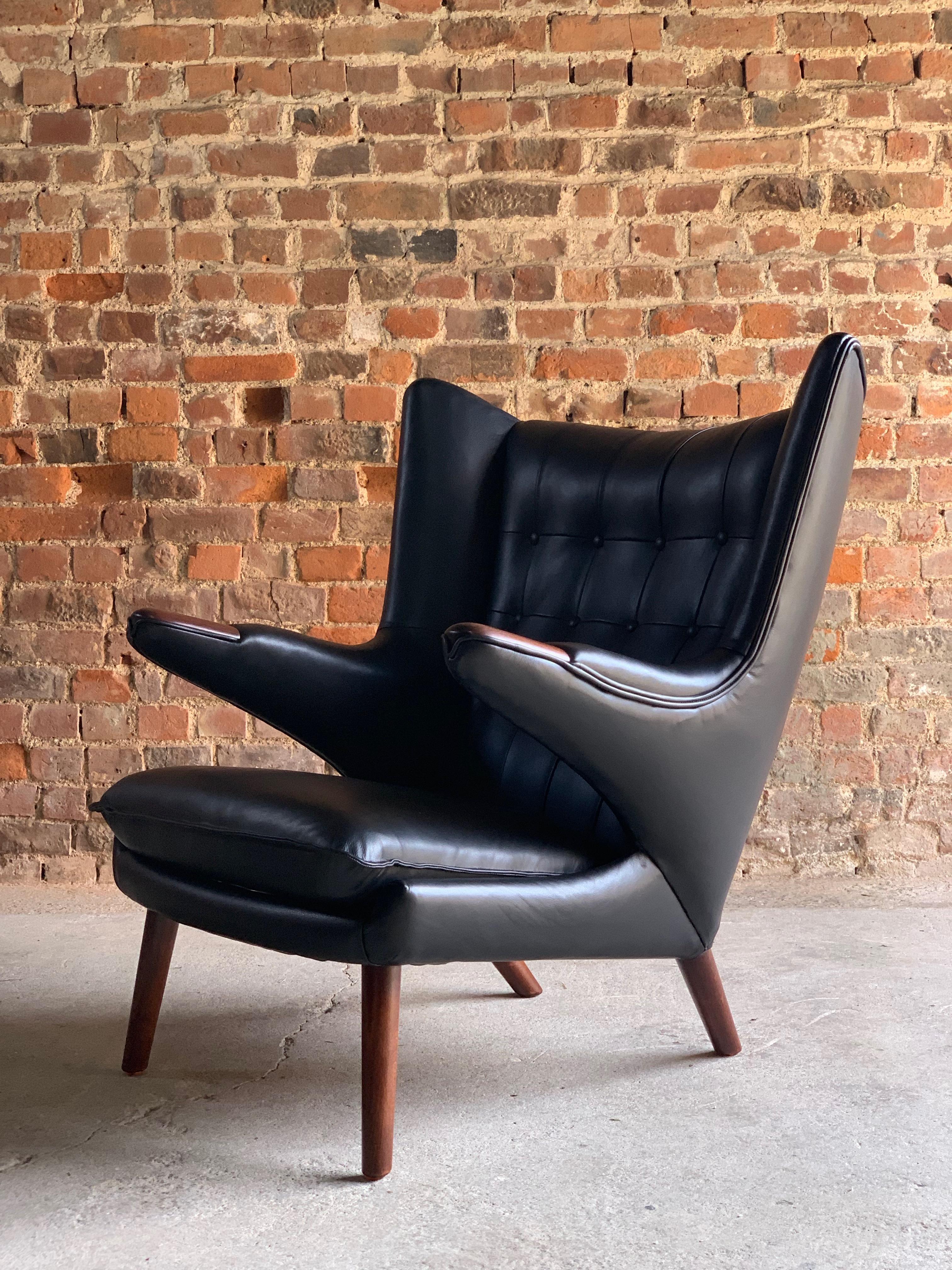 Hans Wegner Papa Bear Lounge Chair Black Leather Model AP19 Denmark, 1963 2
