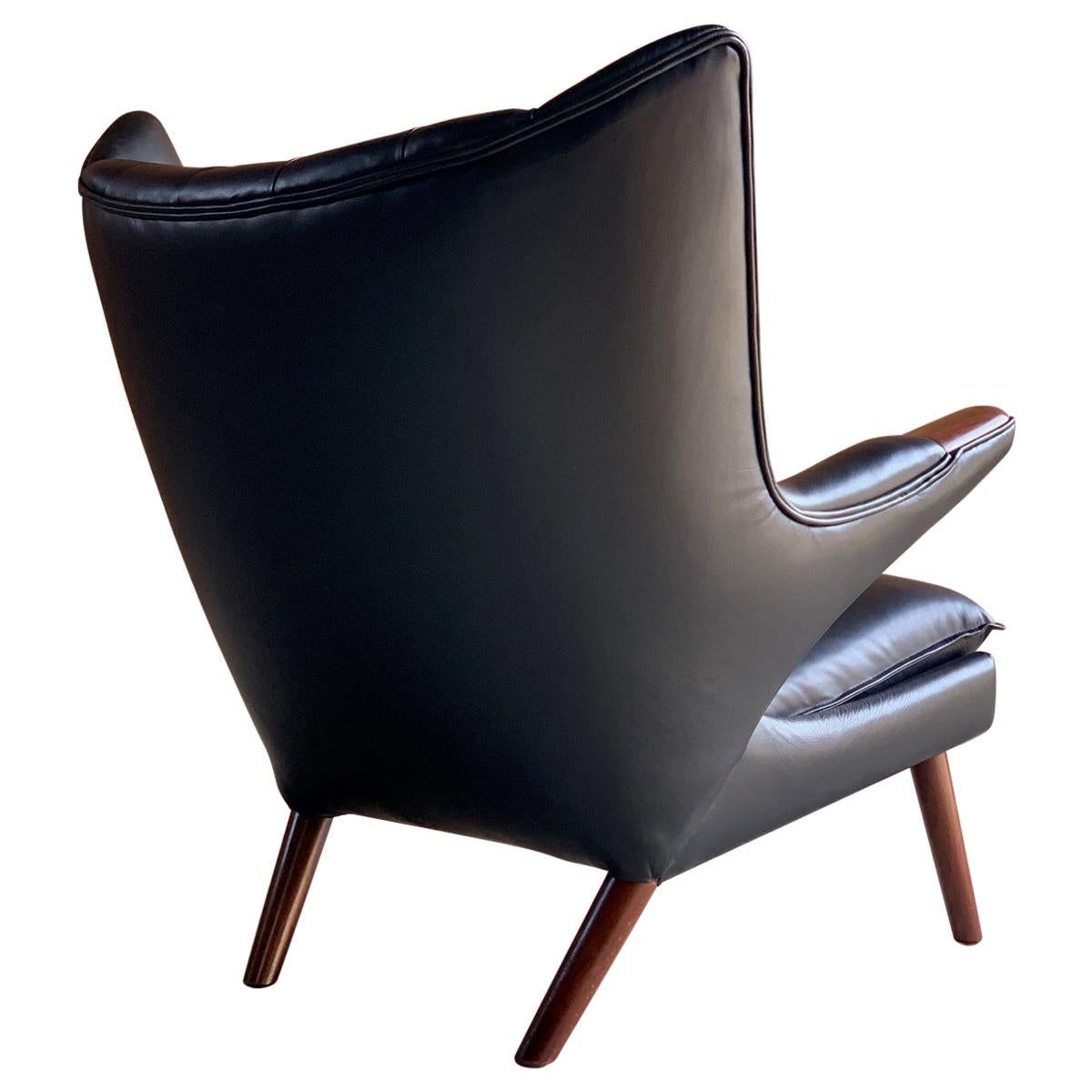 Hans Wegner Papa Bear Lounge Chair Black Leather Model AP19 Denmark, 1963