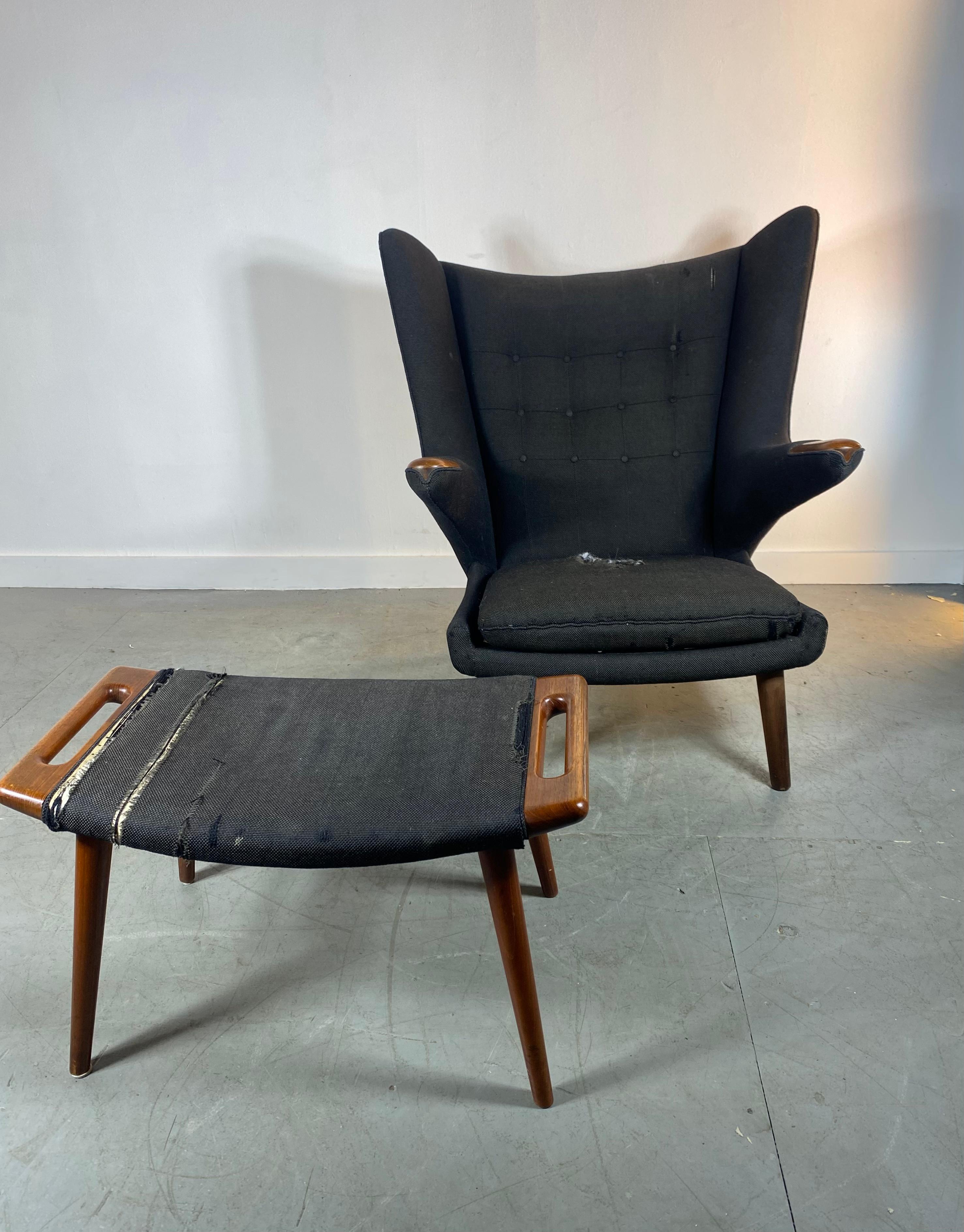 Scandinavian Modern Hans Wegner Papa Bear Lounge Chair & Ottoman, Classic Modernist Design, Denmark