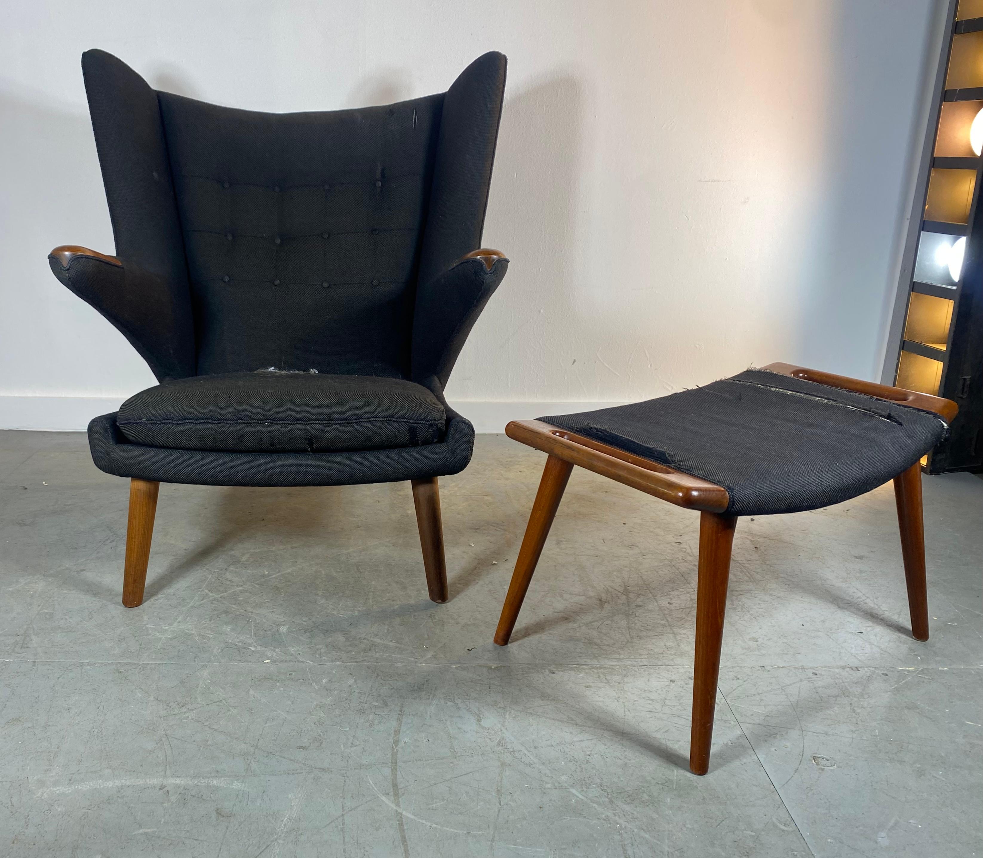 Danish Hans Wegner Papa Bear Lounge Chair & Ottoman, Classic Modernist Design, Denmark