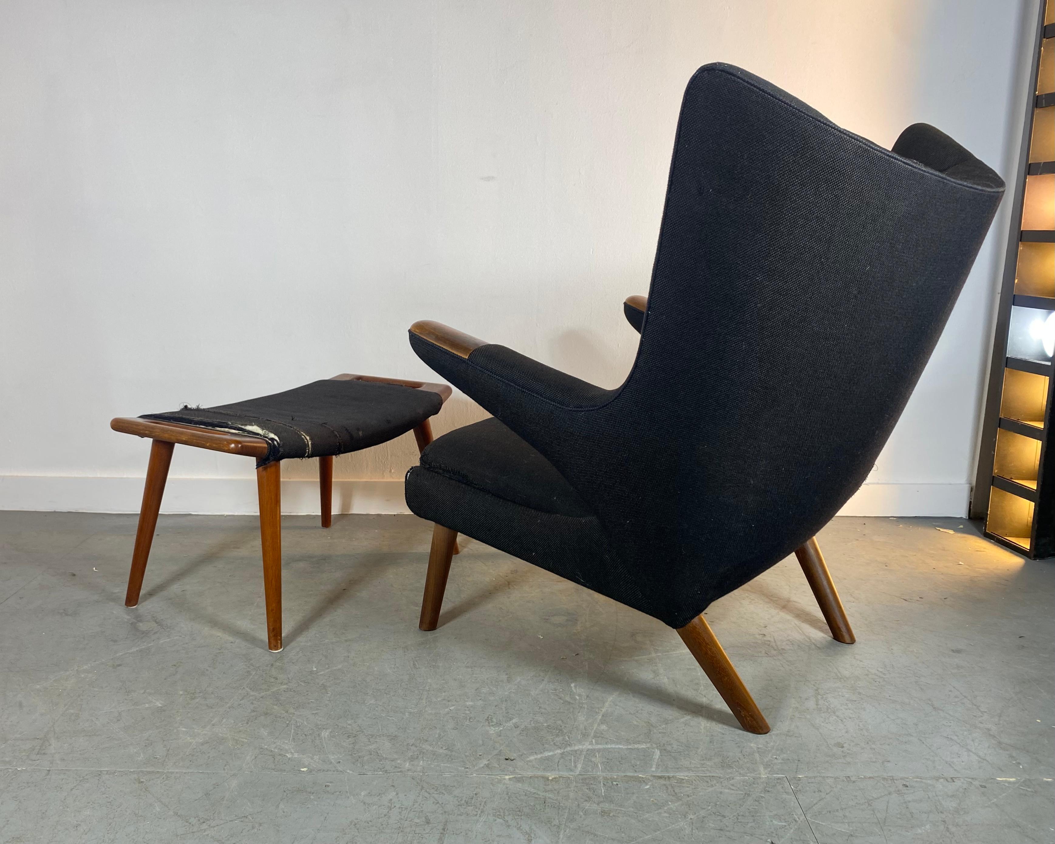 Hand-Crafted Hans Wegner Papa Bear Lounge Chair & Ottoman, Classic Modernist Design, Denmark