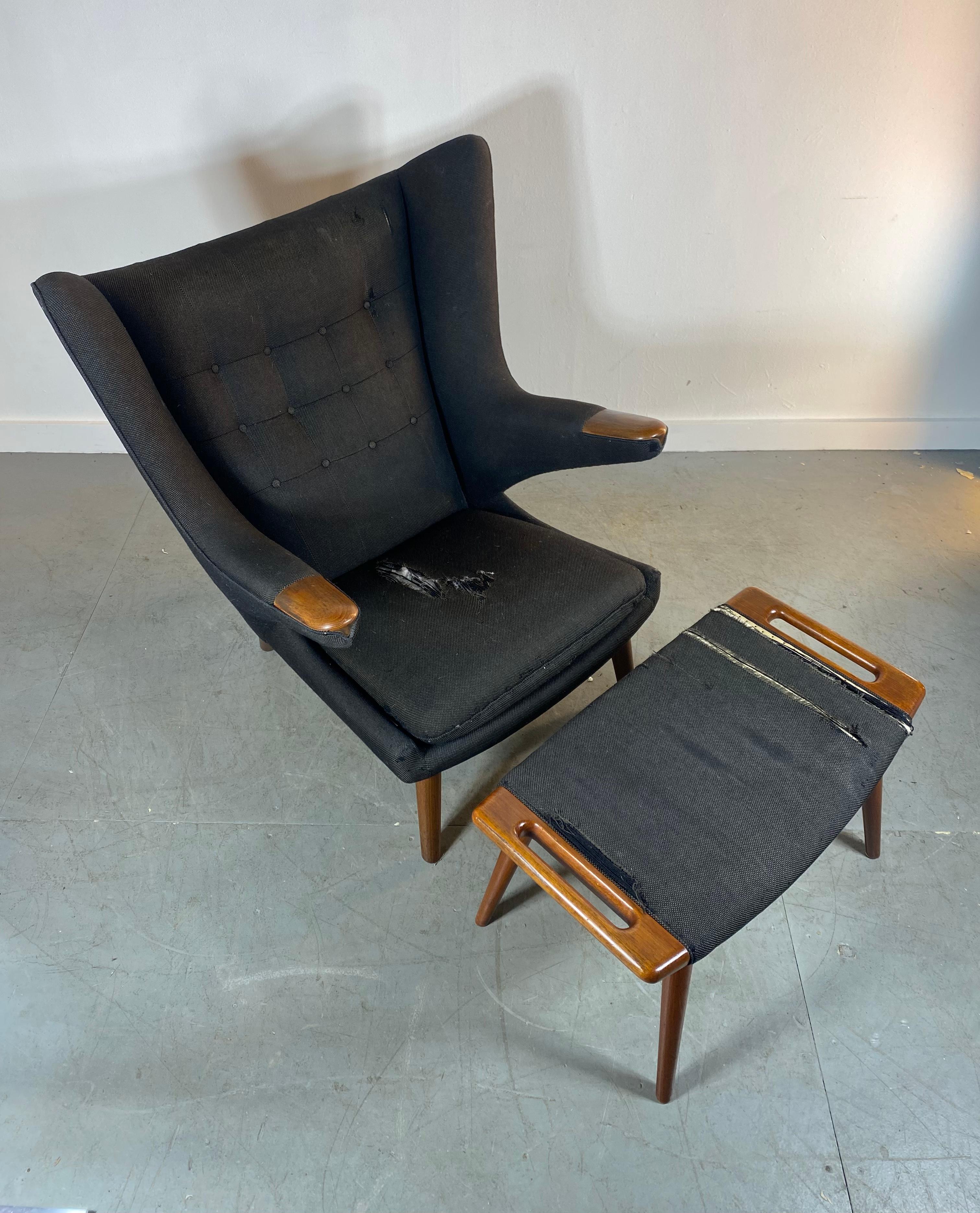 Mid-20th Century Hans Wegner Papa Bear Lounge Chair & Ottoman, Classic Modernist Design, Denmark