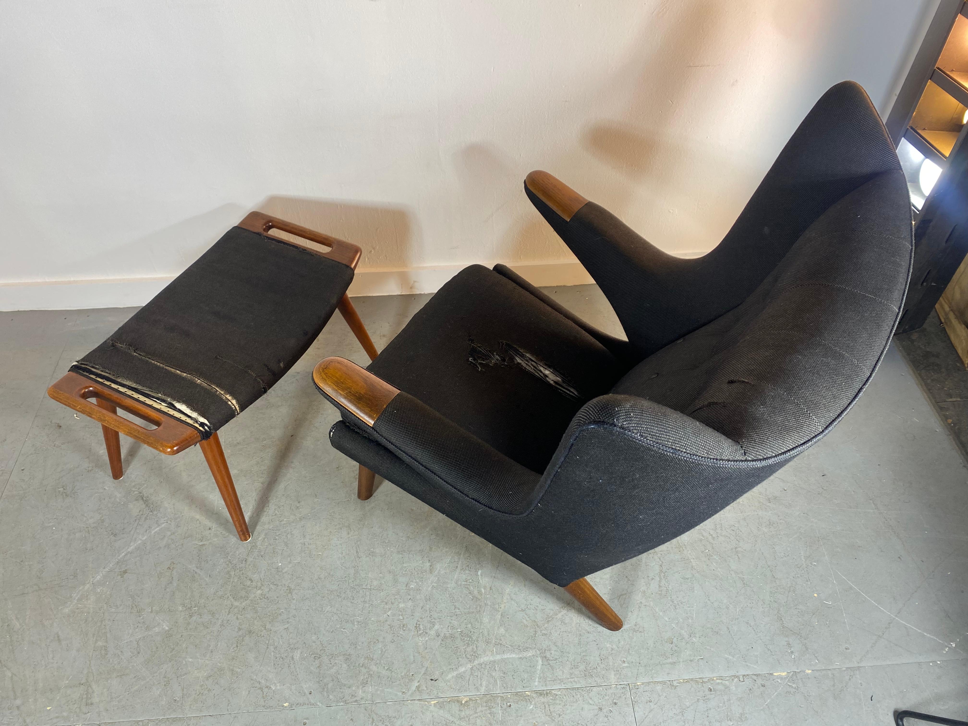 Fabric Hans Wegner Papa Bear Lounge Chair & Ottoman, Classic Modernist Design, Denmark