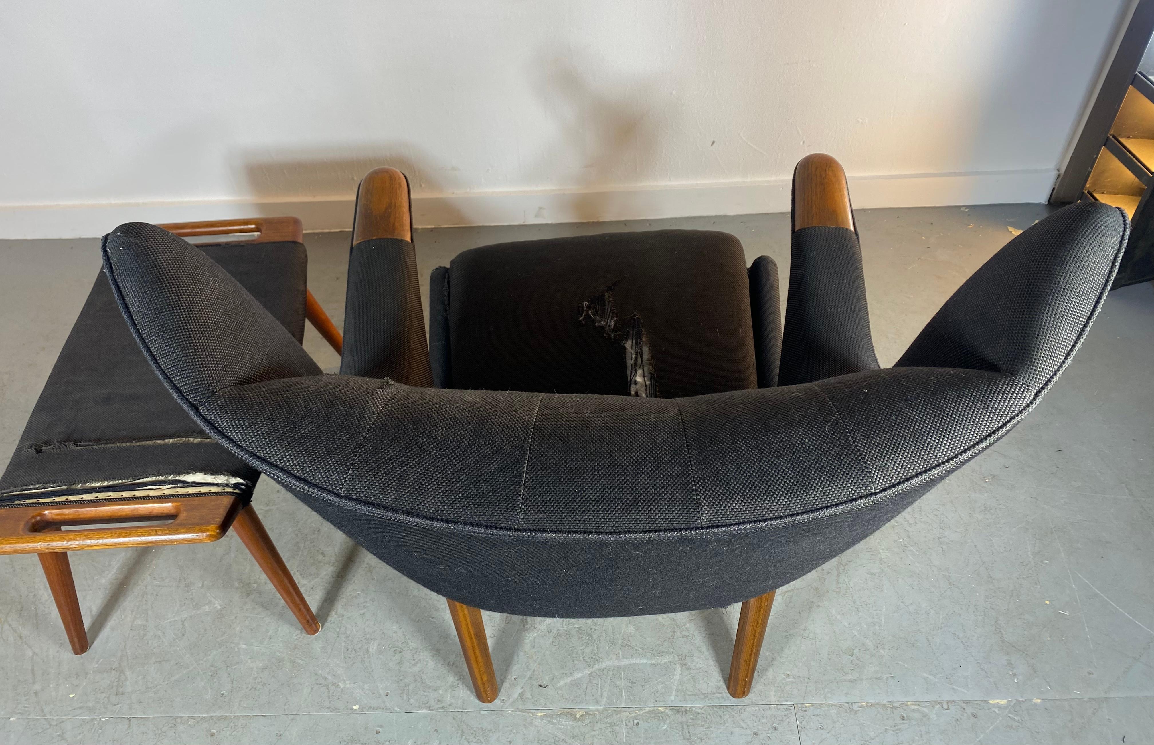 Hans Wegner Papa Bear Lounge Chair & Ottoman, Classic Modernist Design, Denmark 1