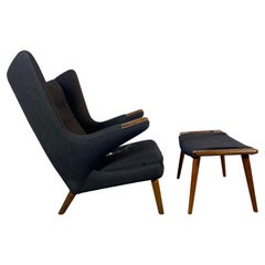 Hans Wegner Papa Bear Lounge Chair & Ottoman, Classic Modernist Design, Denmark
