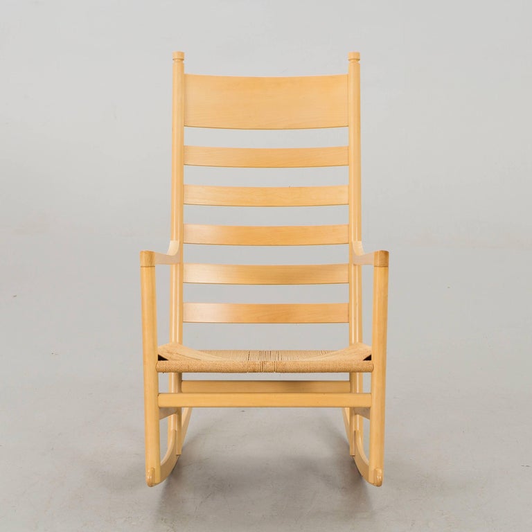 Hans Wegner Paper Cord Rocking Chair, Denmark at 1stDibs