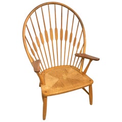 Hans Wegner "Peacock" Chair in Ash and Teak with Woven Seat, Denmark 1960s