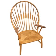 Hans Wegner "Peacock" Chair in Ash and Teak with Woven Seat, Denmark, 1960s