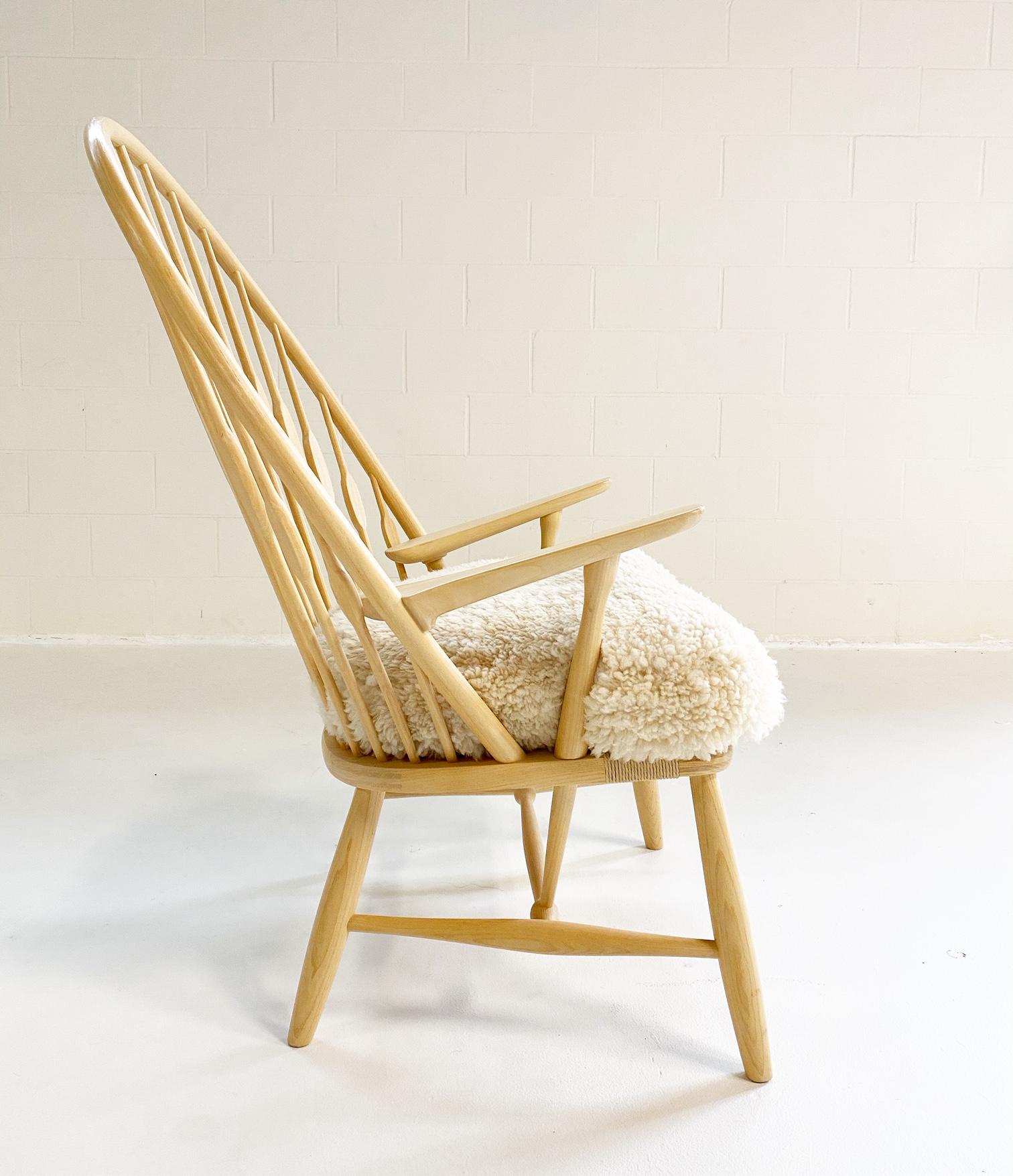 Scandinavian Modern Hans Wegner Peacock Chair with Custom Sheepskin Cushion