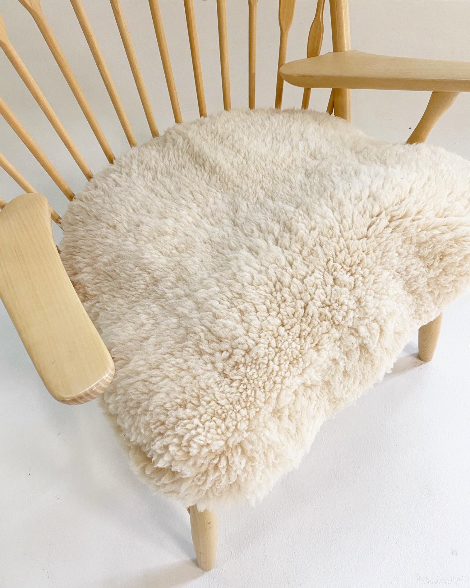 Danish Hans Wegner Peacock Chair with Custom Sheepskin Cushion