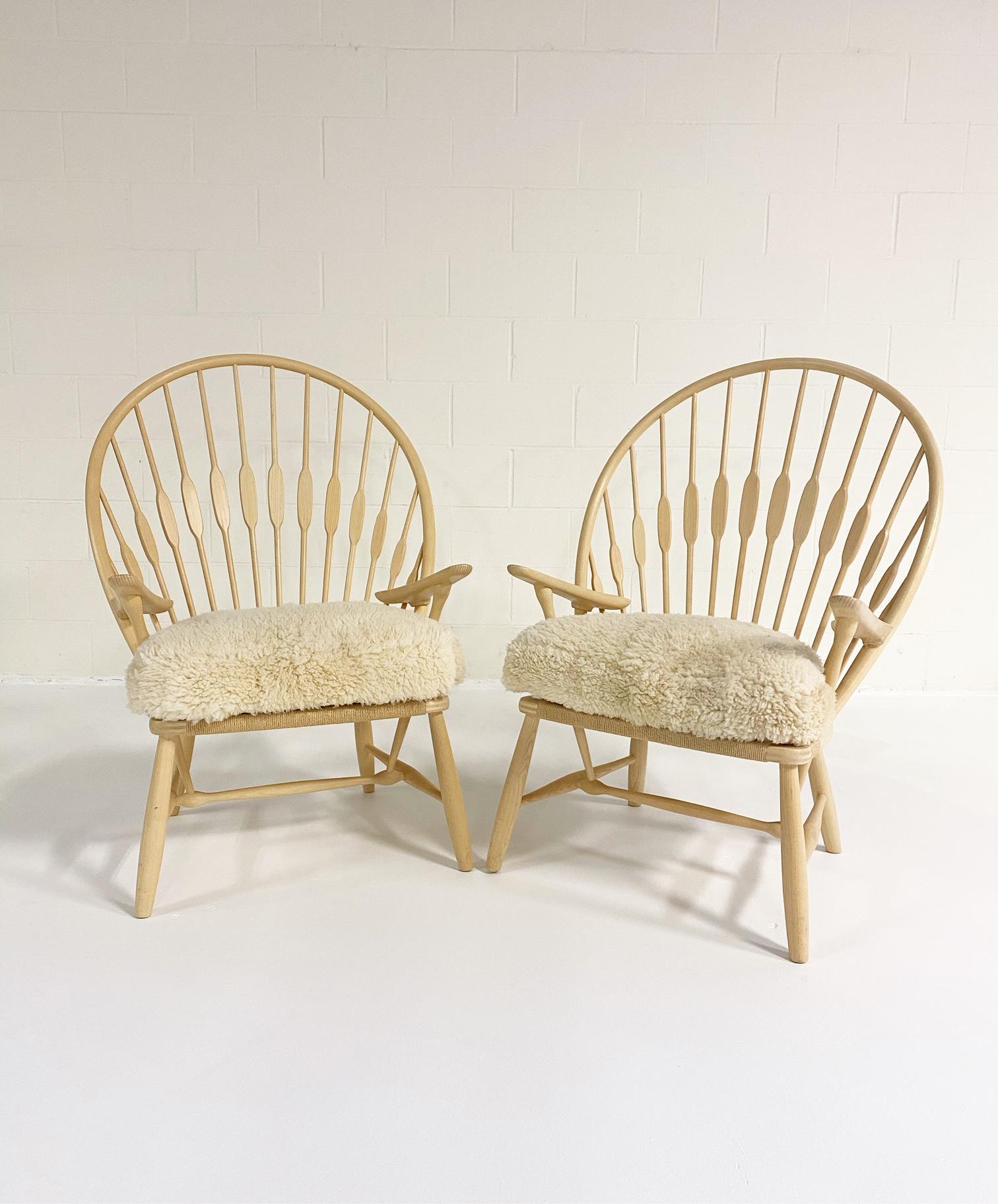 Hans Wegner Peacock Lounge Chair with Custom Sheepskin Cushion, Single 1