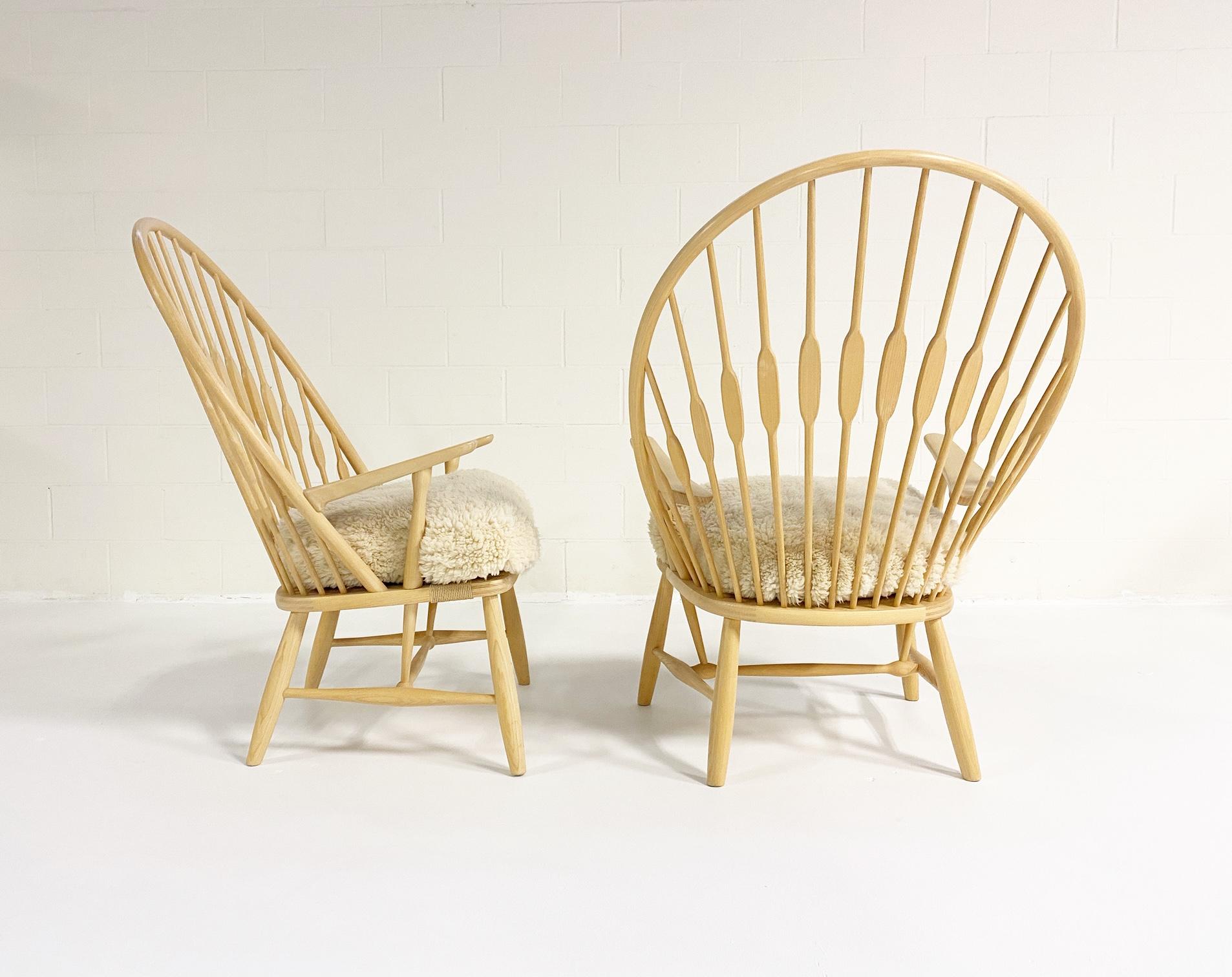 Hans Wegner Peacock Lounge Chair with Custom Sheepskin Cushion, Single 2