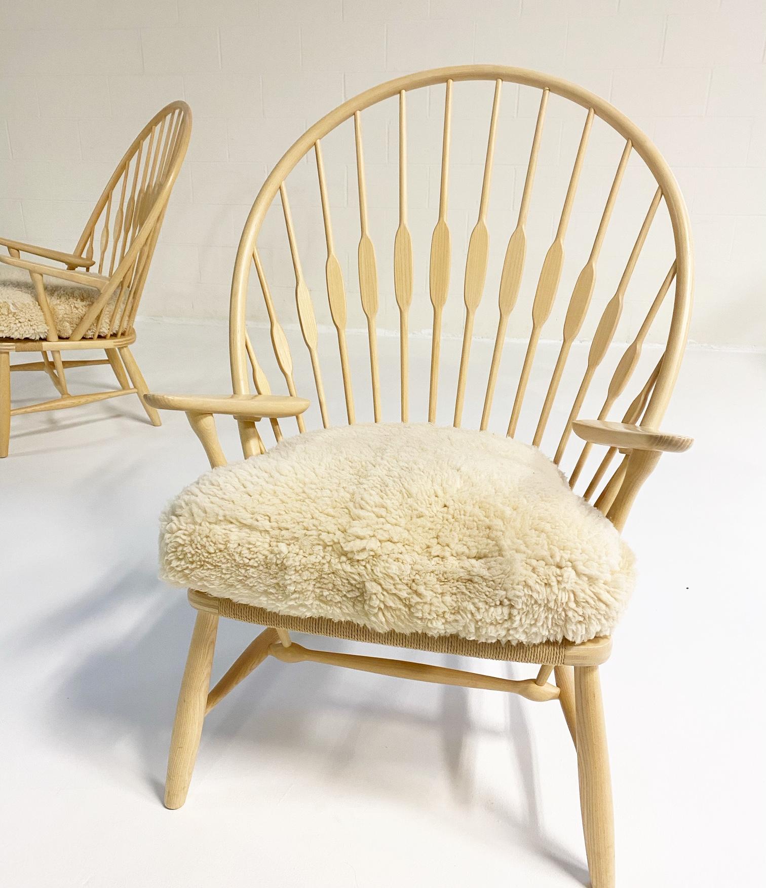 Hans Wegner Peacock Lounge Chair with Custom Sheepskin Cushion, Single 3