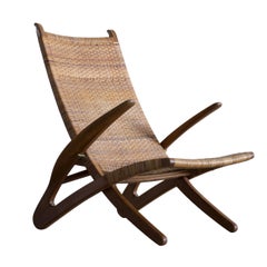 Hans Wegner Rare 'Dolphin Chair' in Oak and Cane for Johannes Hansen, 1950