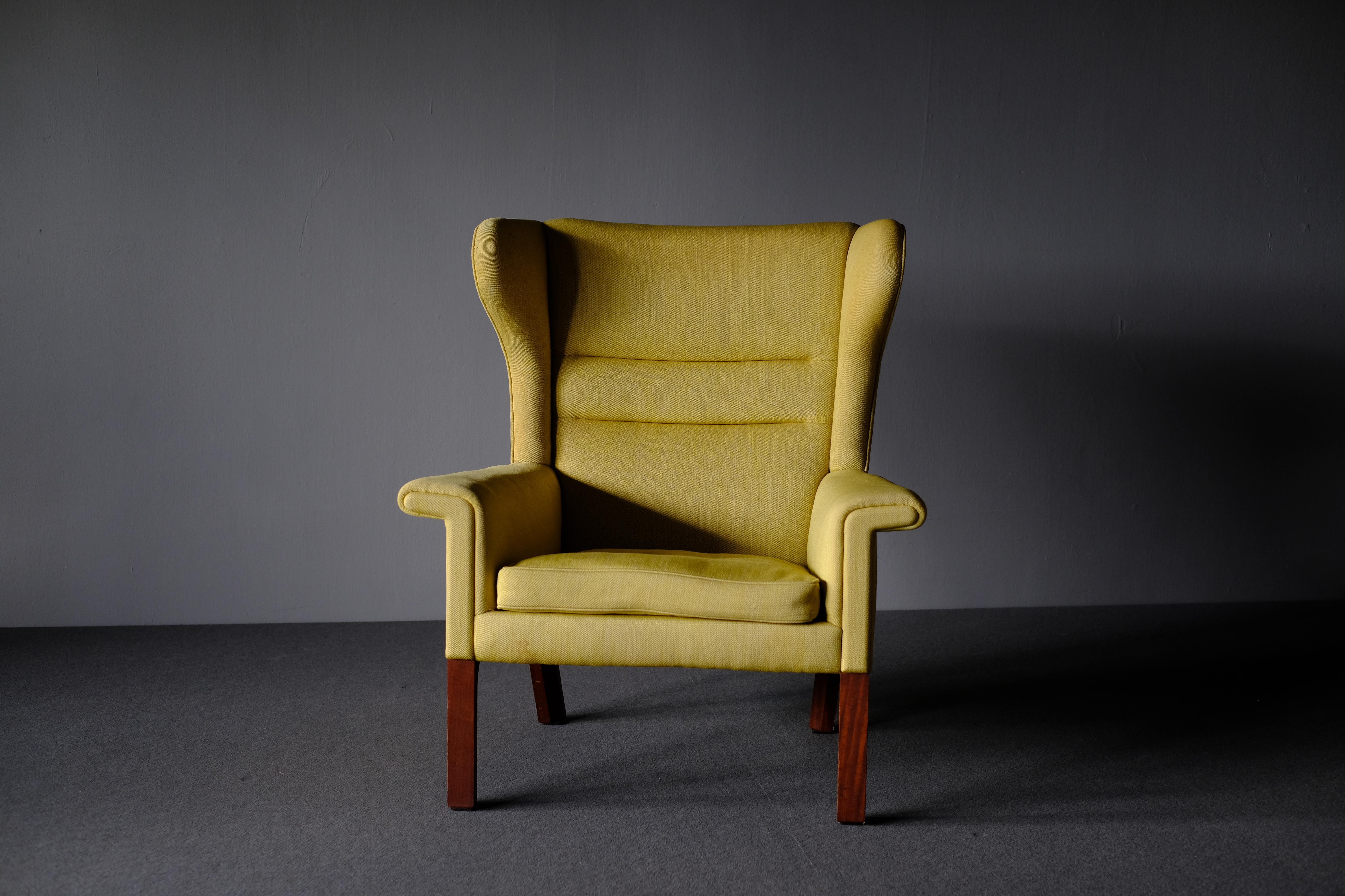 20th Century Hans Wegner, Rare Wingback Chair with Mahogany frame by AP Stolen For Sale