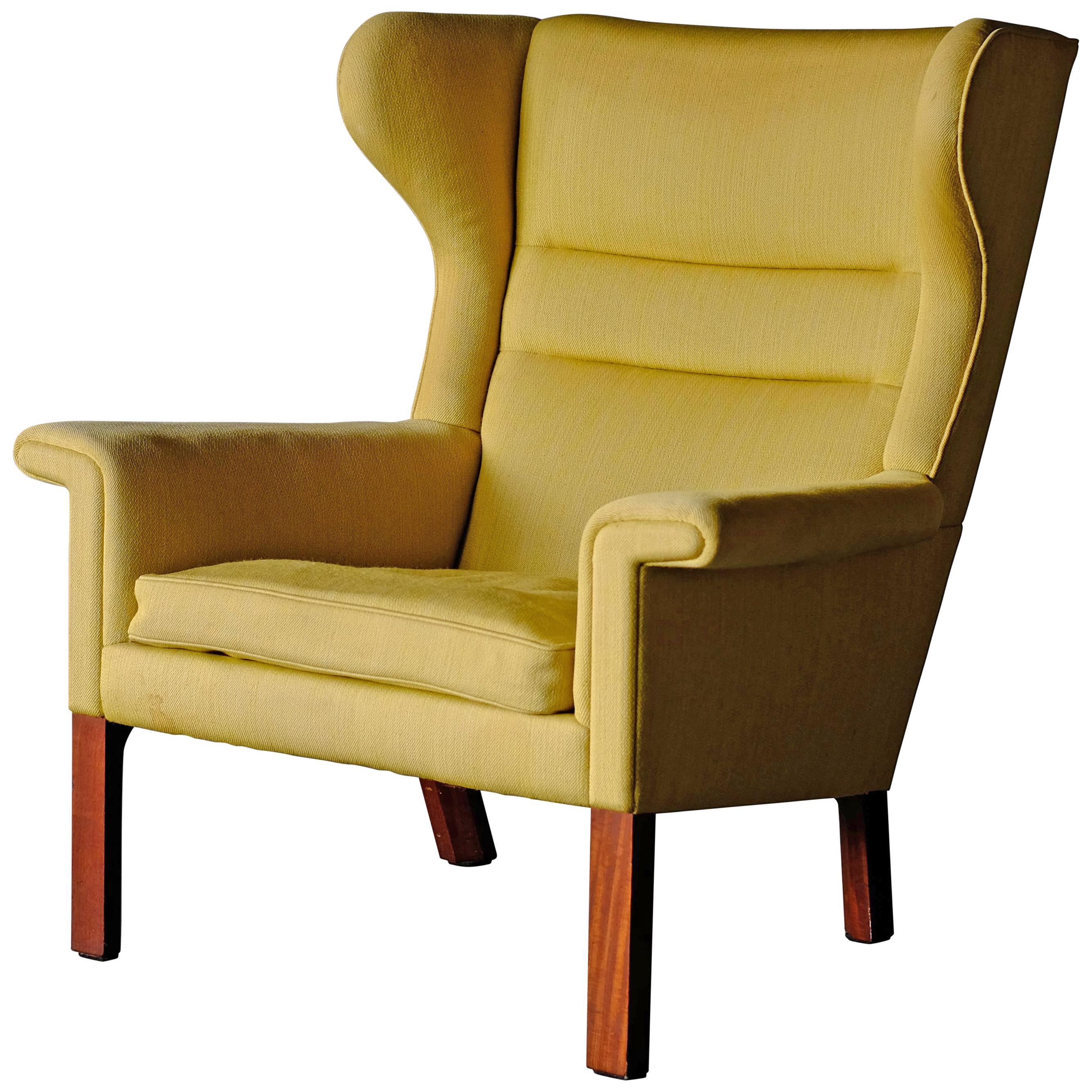 Hans Wegner, Rare Wingback Chair with Mahogany frame by AP Stolen For Sale